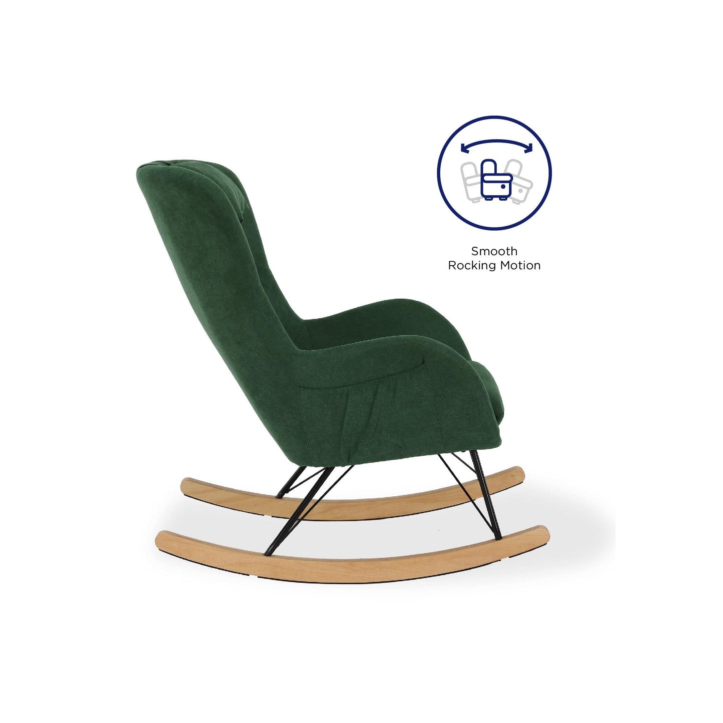 Robbie Rocker Accent Chair with Storage Pockets and Matching Pillow Headrest - Green