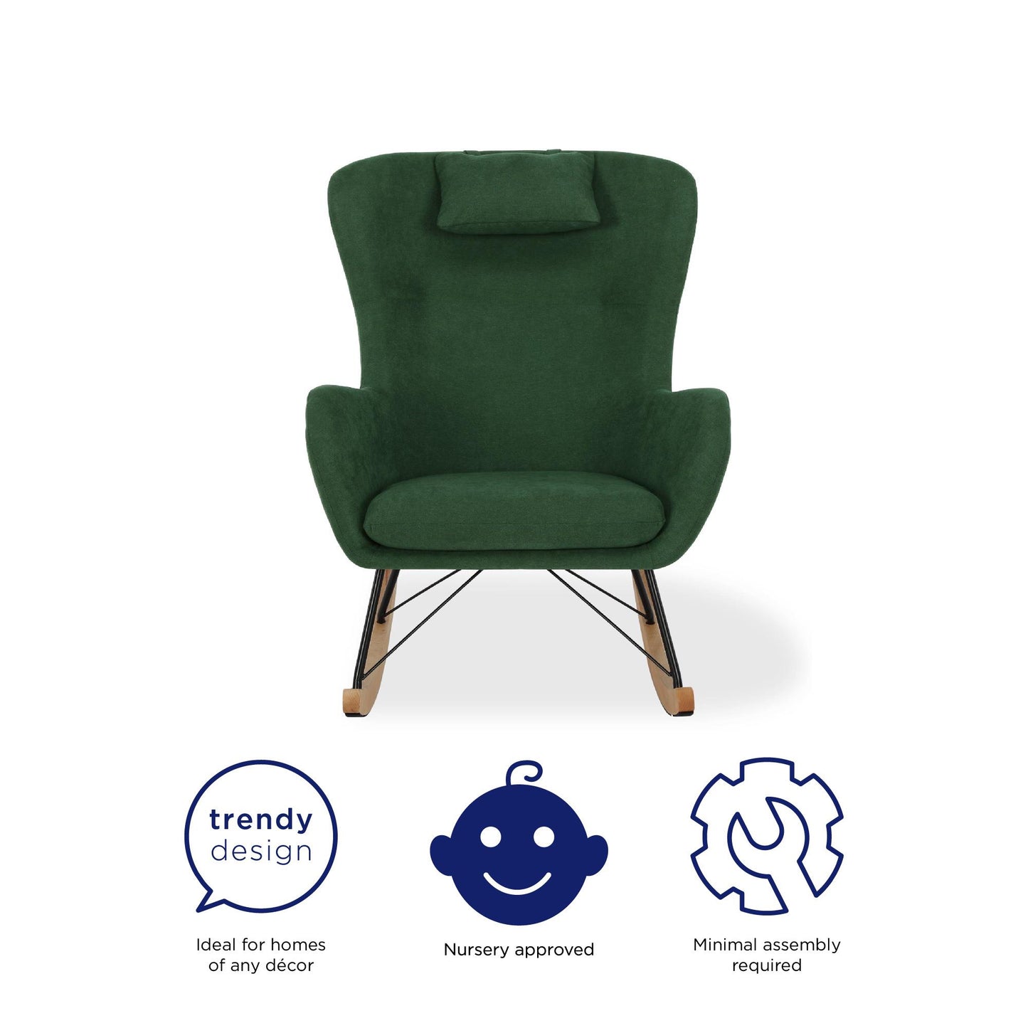 Robbie Rocker Accent Chair with Storage Pockets and Matching Pillow Headrest - Green