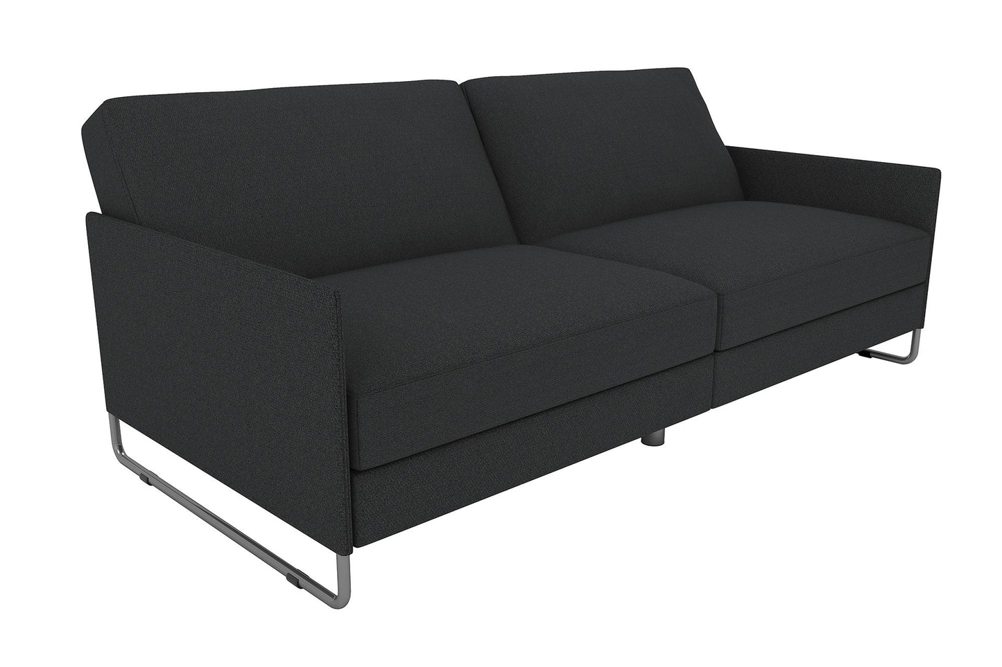Pembroke Convertible Futon with Armrests and Metal Sleigh Legs - Grey Linen