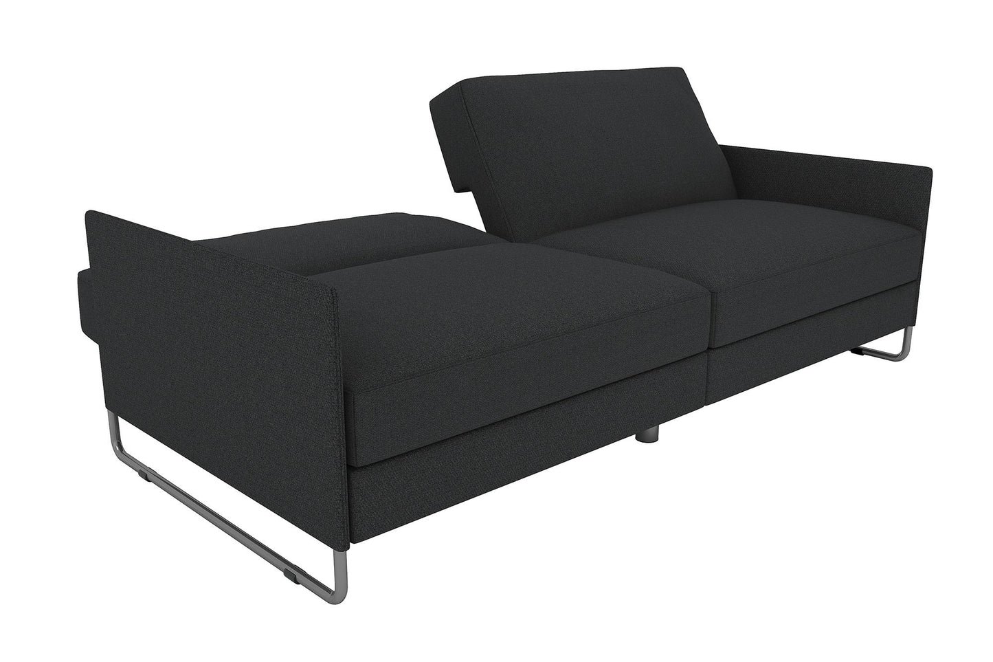 Pembroke Convertible Futon with Armrests and Metal Sleigh Legs - Grey Linen