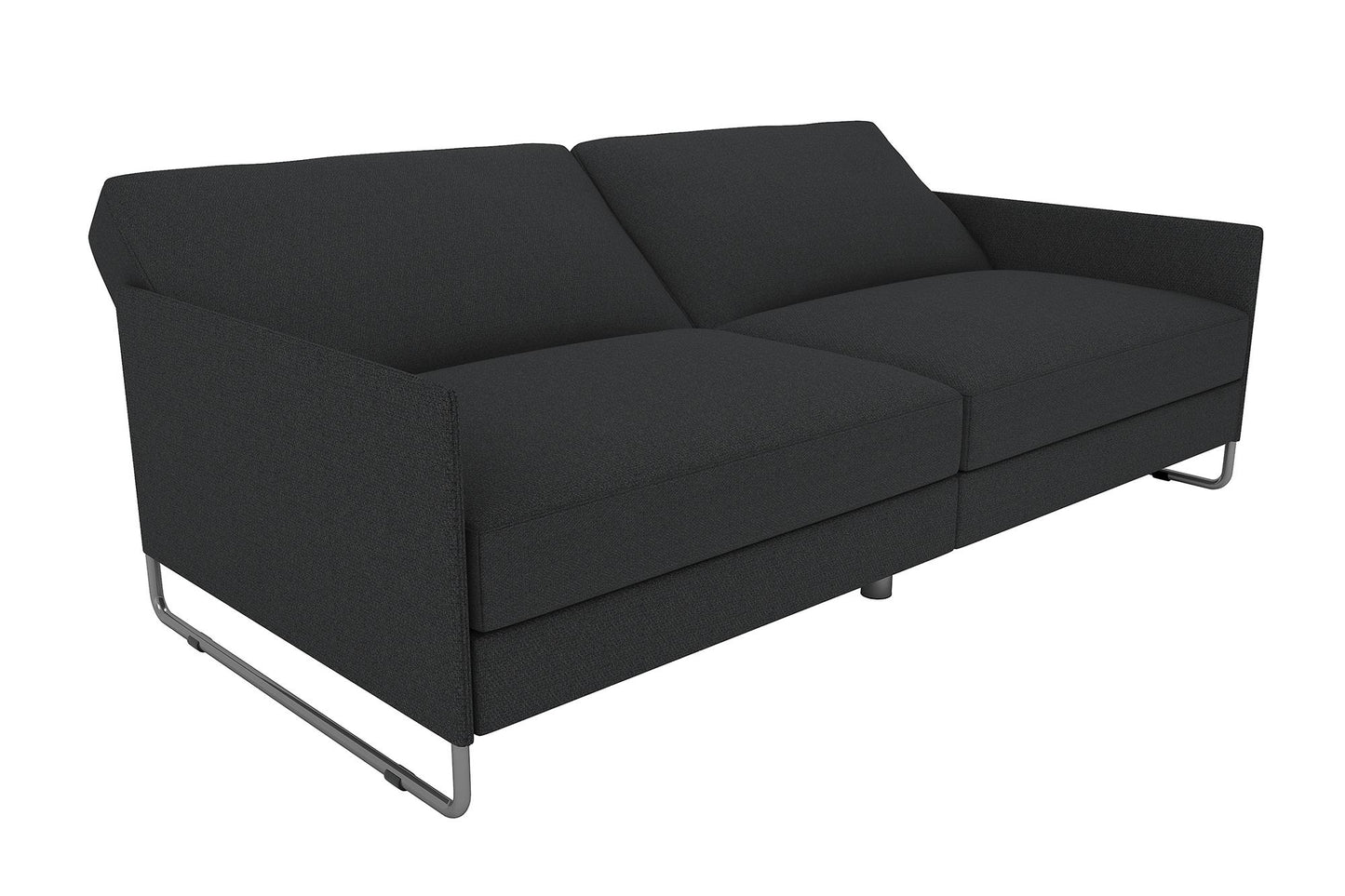 Pembroke Convertible Futon with Armrests and Metal Sleigh Legs - Grey Linen