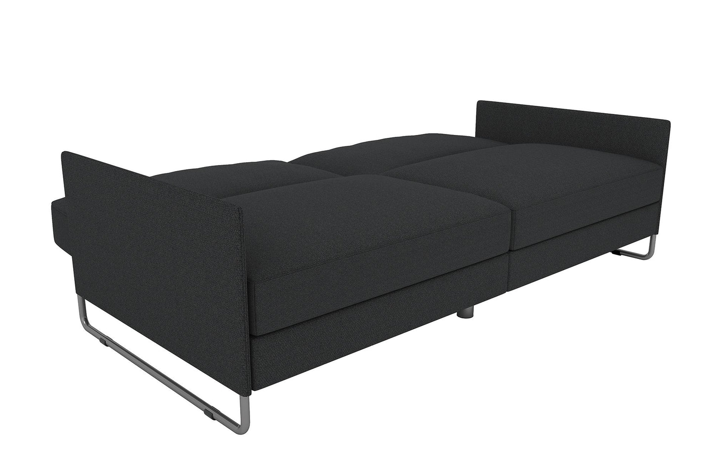 Pembroke Convertible Futon with Armrests and Metal Sleigh Legs - Grey Linen