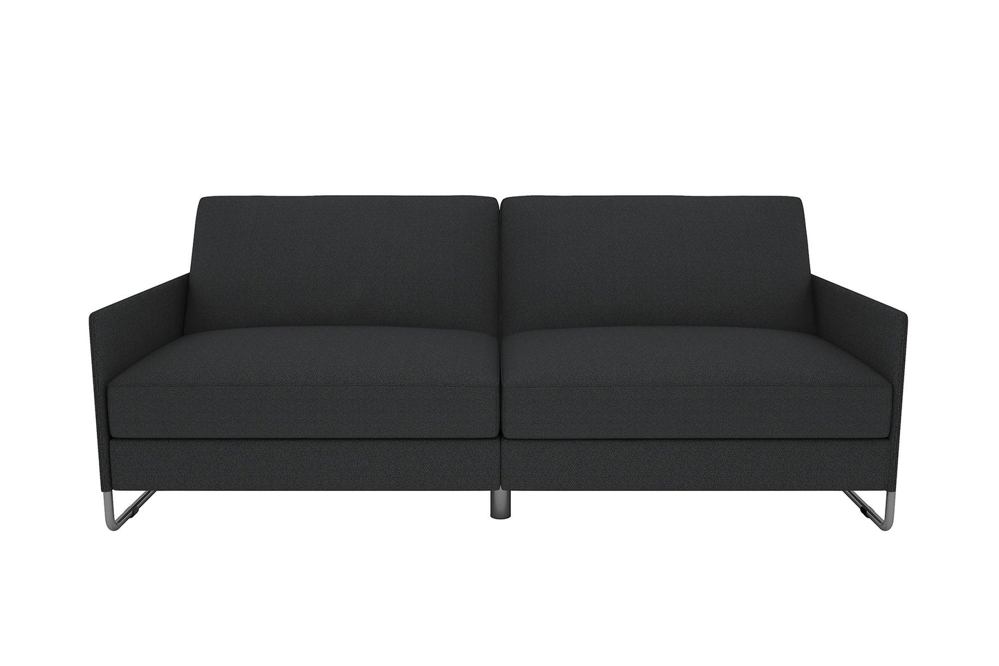 Pembroke Convertible Futon with Armrests and Metal Sleigh Legs - Grey Linen