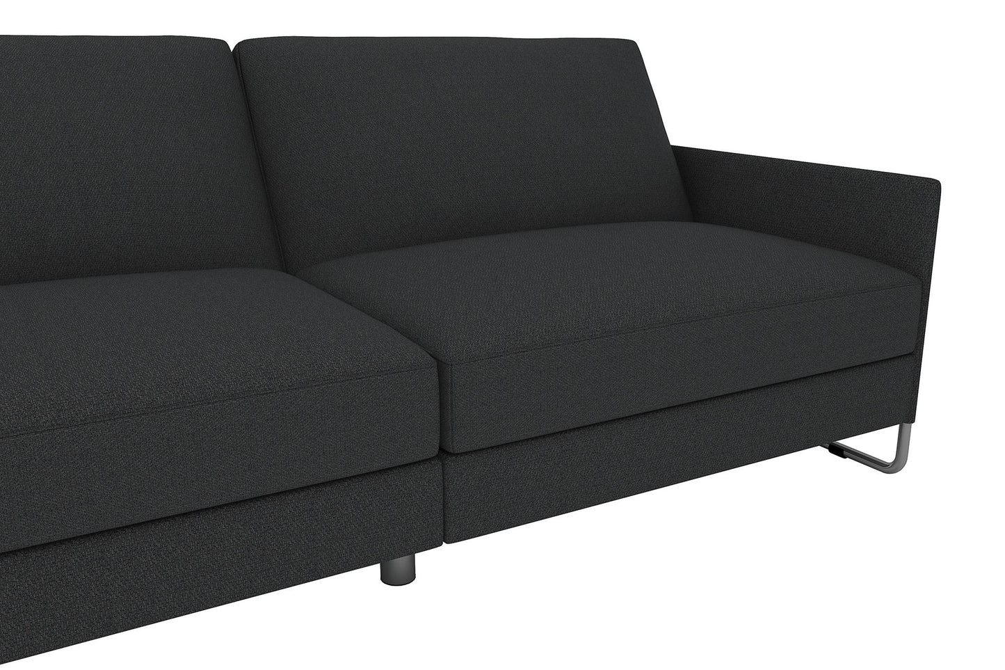 Pembroke Convertible Futon with Armrests and Metal Sleigh Legs - Grey Linen