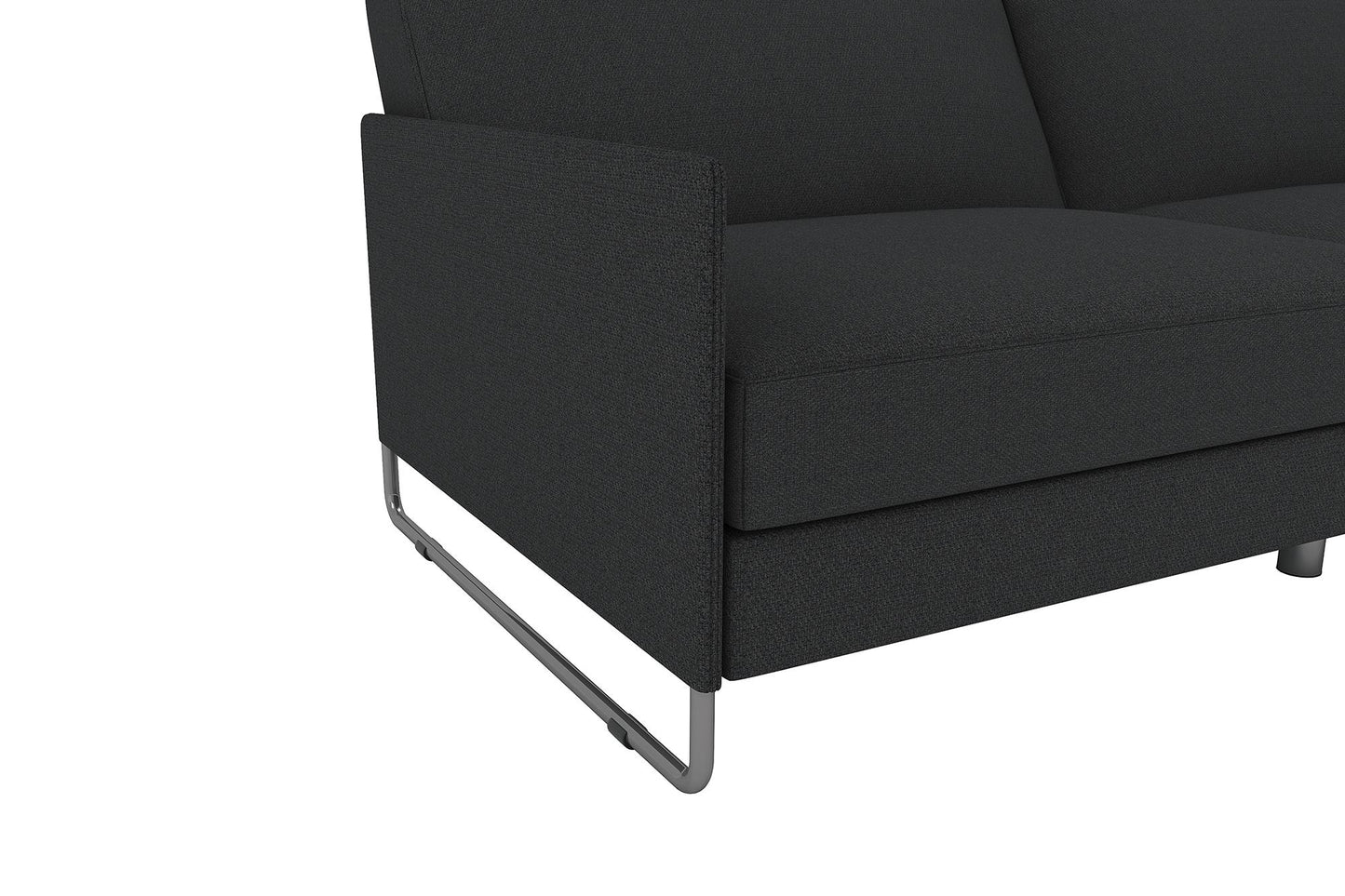 Pembroke Convertible Futon with Armrests and Metal Sleigh Legs - Grey Linen