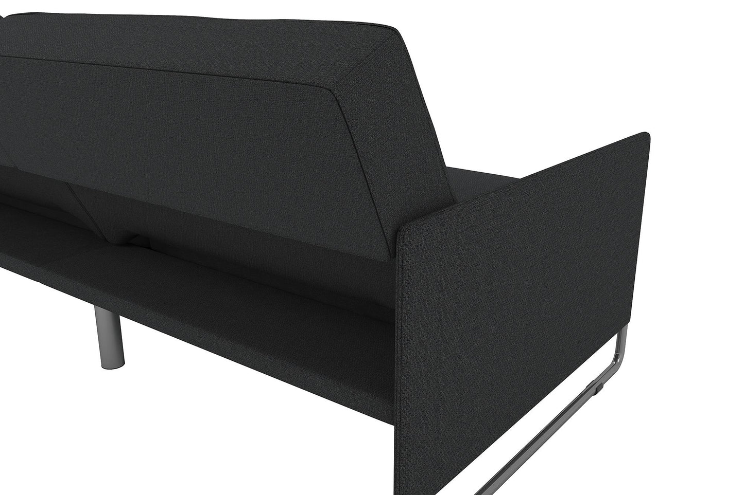 Pembroke Convertible Futon with Armrests and Metal Sleigh Legs - Grey Linen