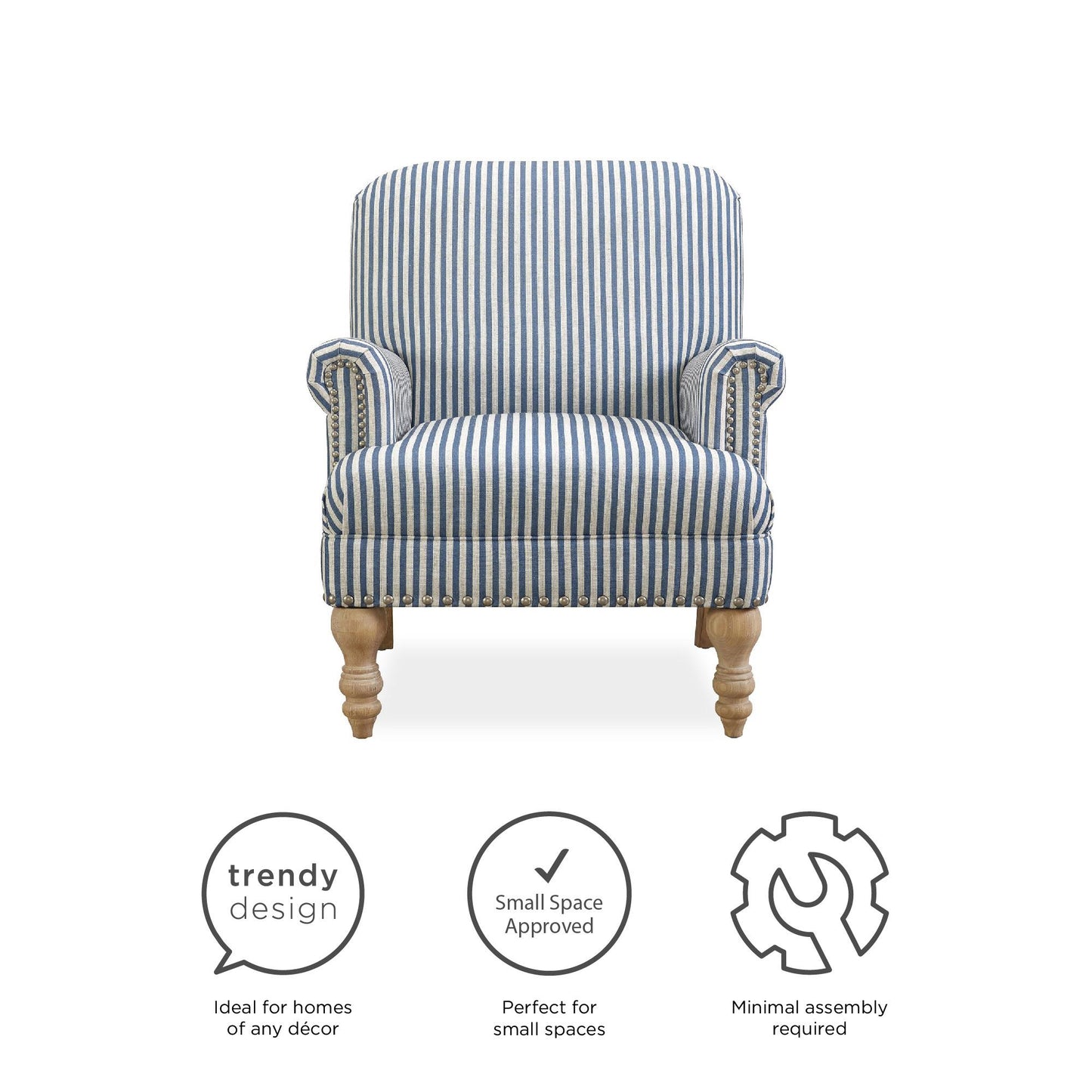 Jaya Upholstered Accent Chair with Solid Wood Feet - Blue Stripe