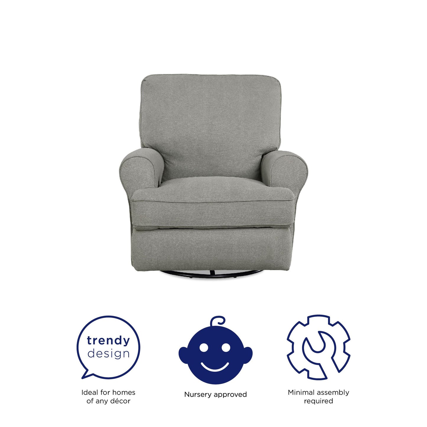 Tiana Swivel Glider Recliner Chair with Big Roll Arms and Pillowback - Gray
