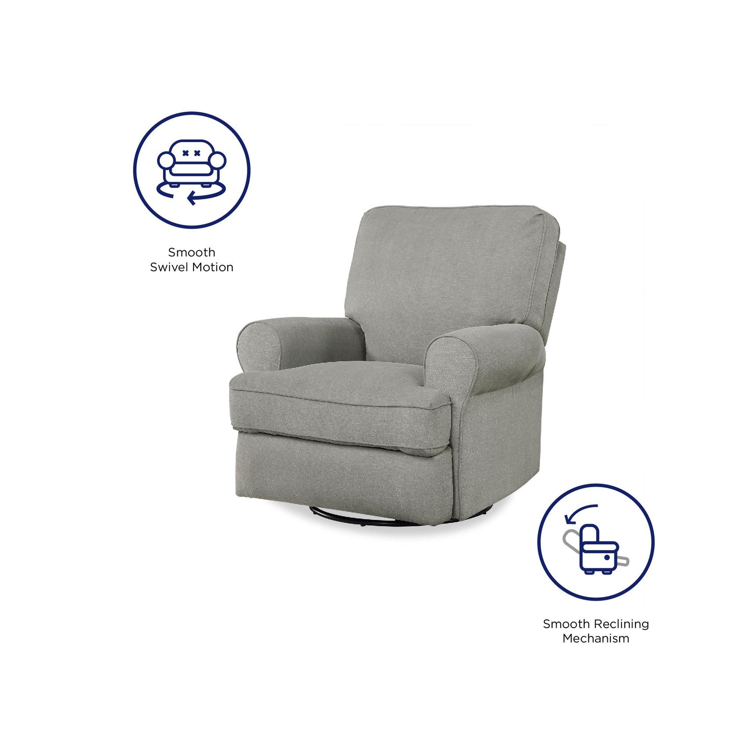 Tiana Swivel Glider Recliner Chair with Big Roll Arms and Pillowback - Gray