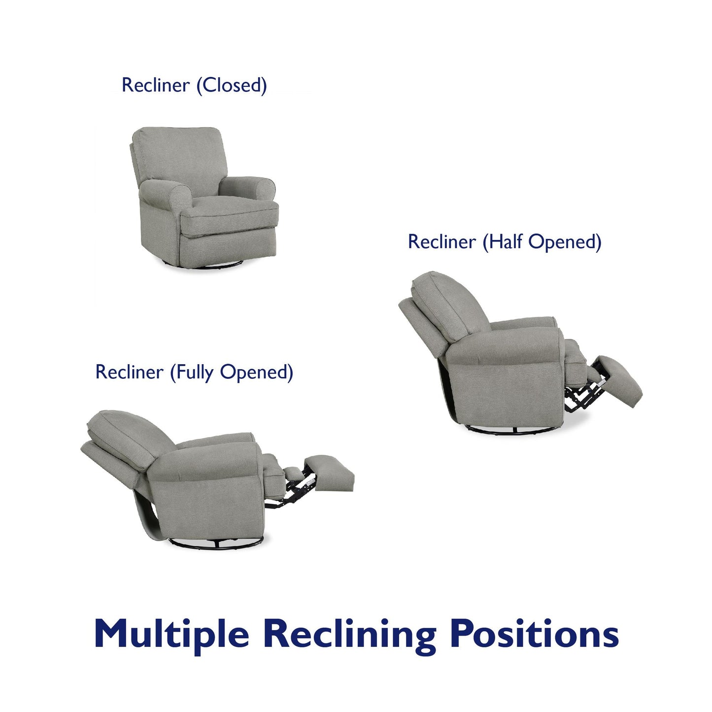 Tiana Swivel Glider Recliner Chair with Big Roll Arms and Pillowback - Gray