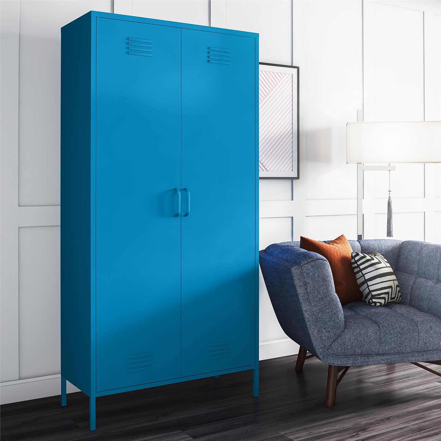 Cache Cache 2 Door Tall Metal Locker Style Storage Cabinet, Blue - Blue