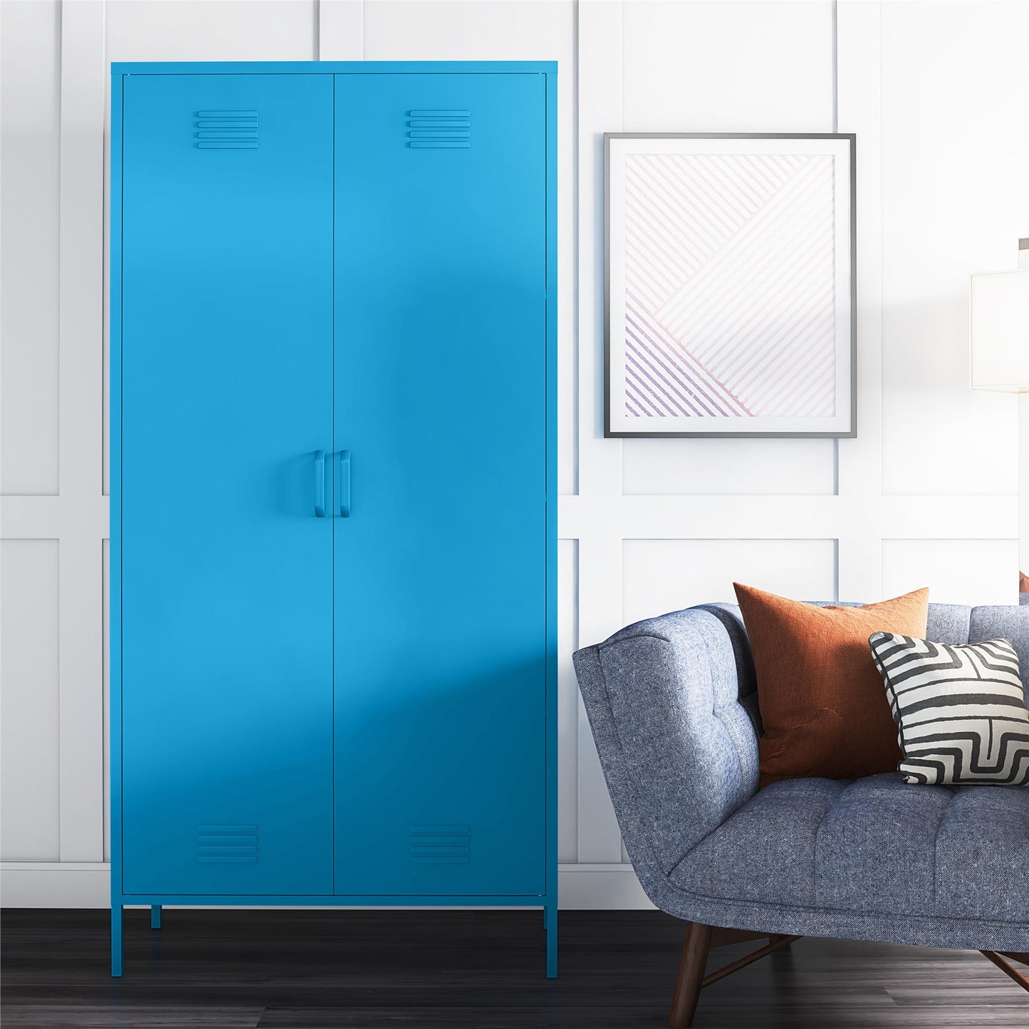 Cache Cache 2 Door Tall Metal Locker Style Storage Cabinet, Blue - Blue