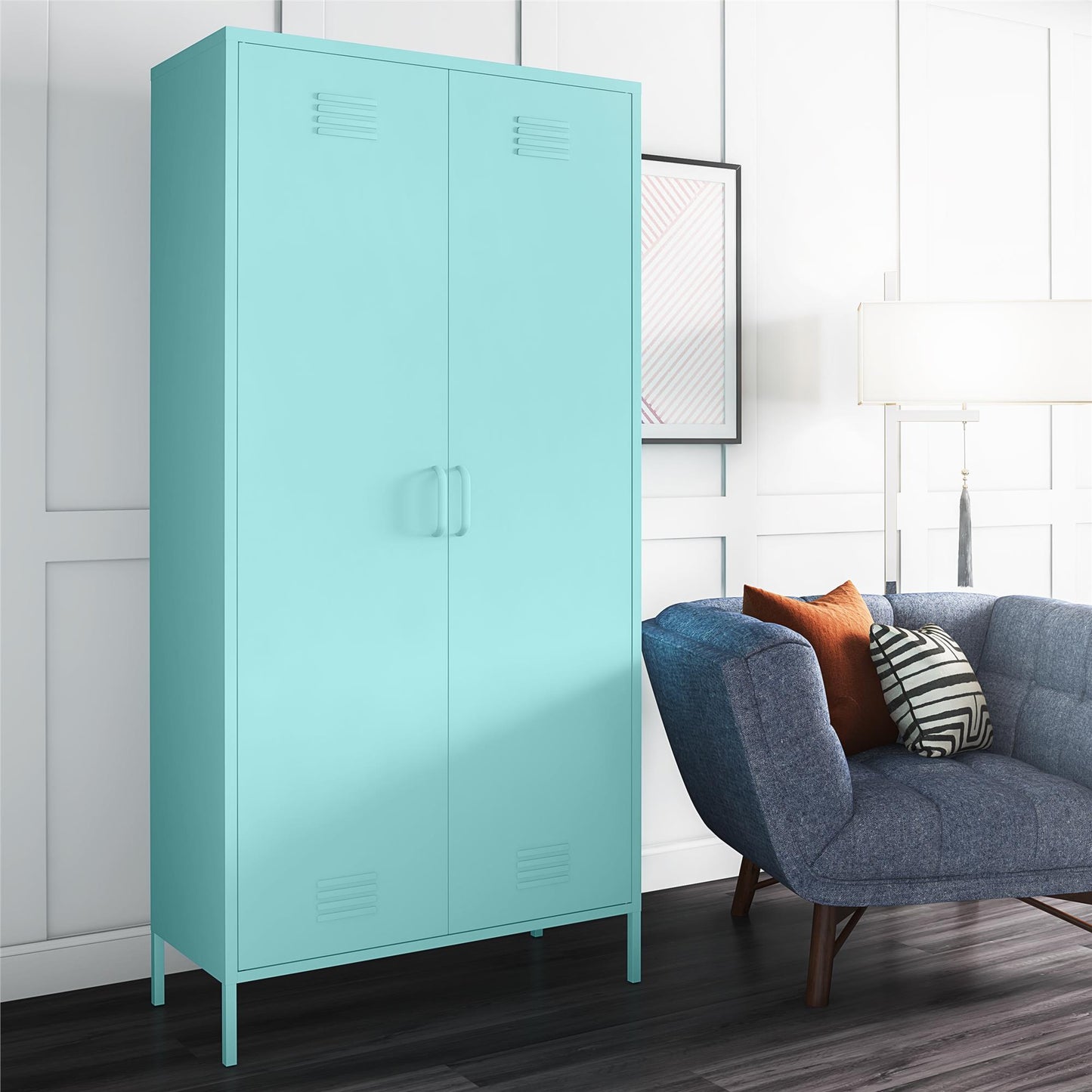 Cache 2 Door Tall Metal Locker Style Storage Cabinet, Mint - Spearmint