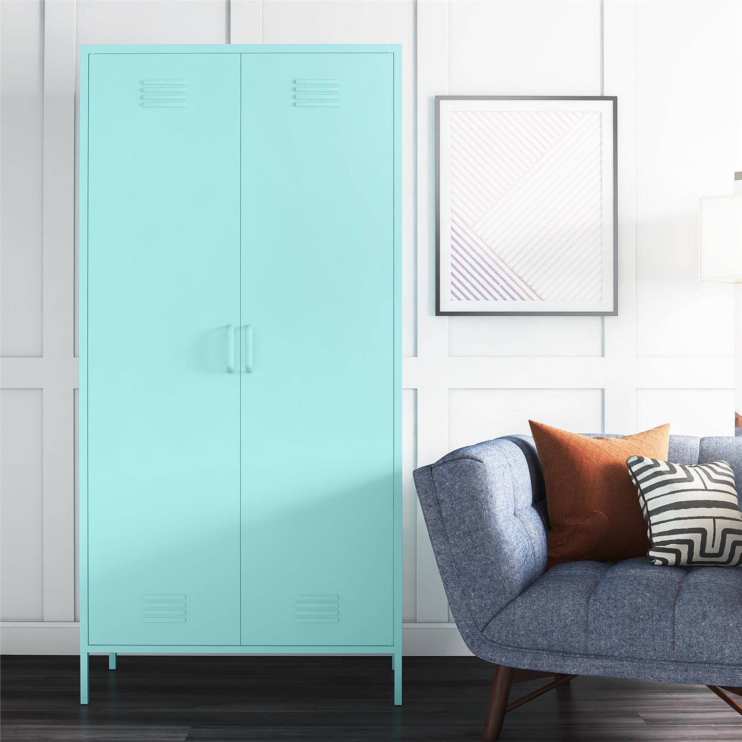 Cache 2 Door Tall Metal Locker Style Storage Cabinet, Mint - Spearmint