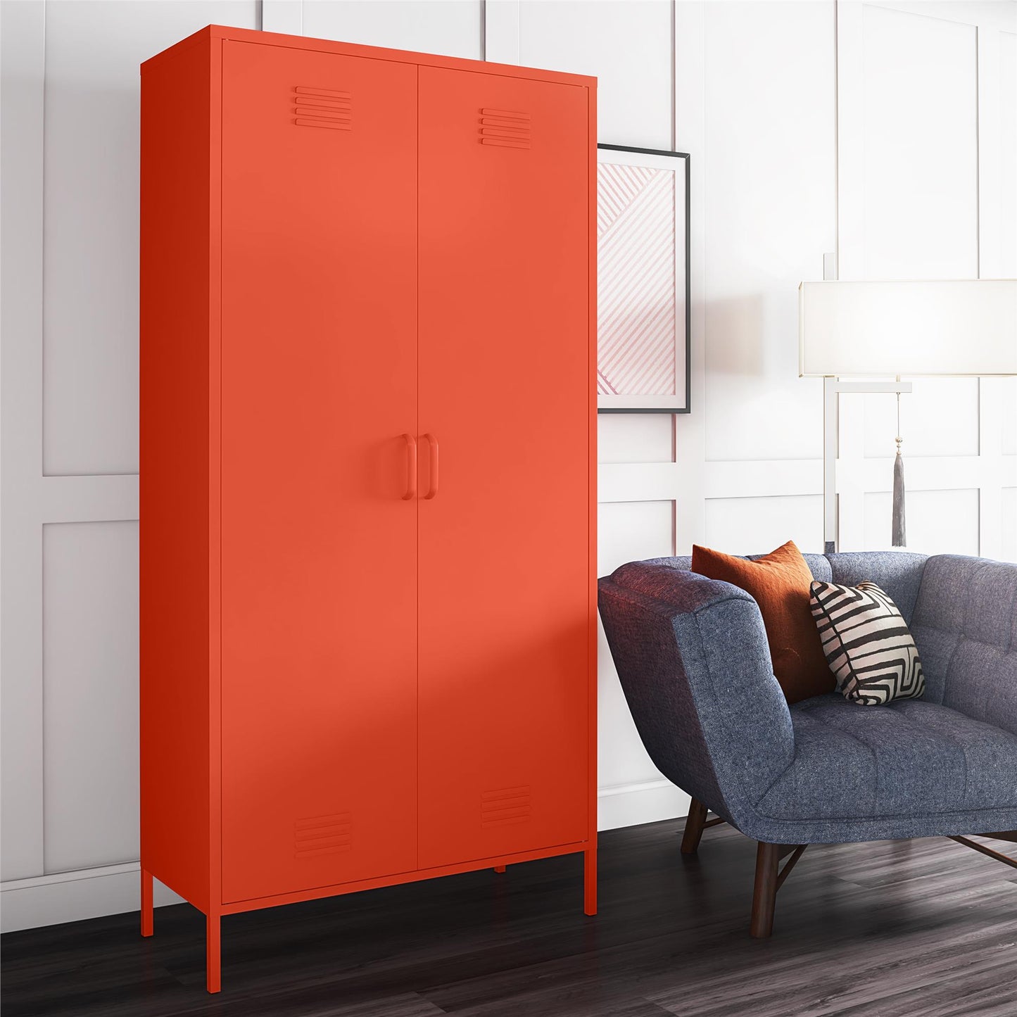 Cache 2 Door Tall Metal Locker Style Storage Cabinet, Orange - Orange