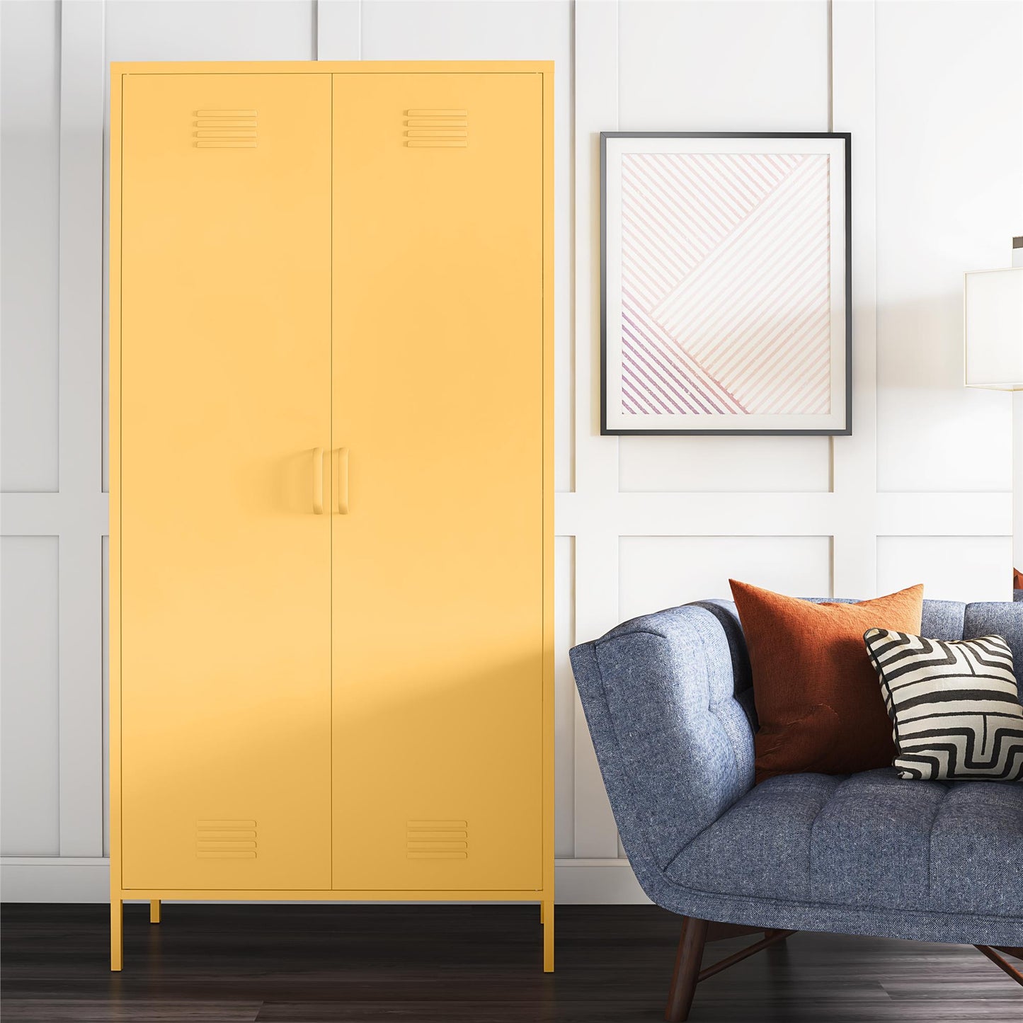 Cache 2 Door Tall Metal Locker Style Storage Cabinet, Yellow - Yellow