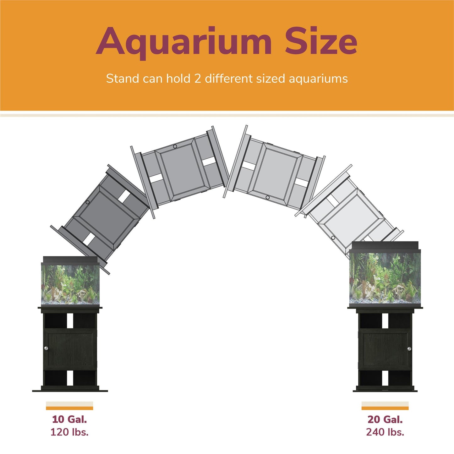 10/20 Gallon Aquarium Stand with Open and Concealed Storage - Dove Gray