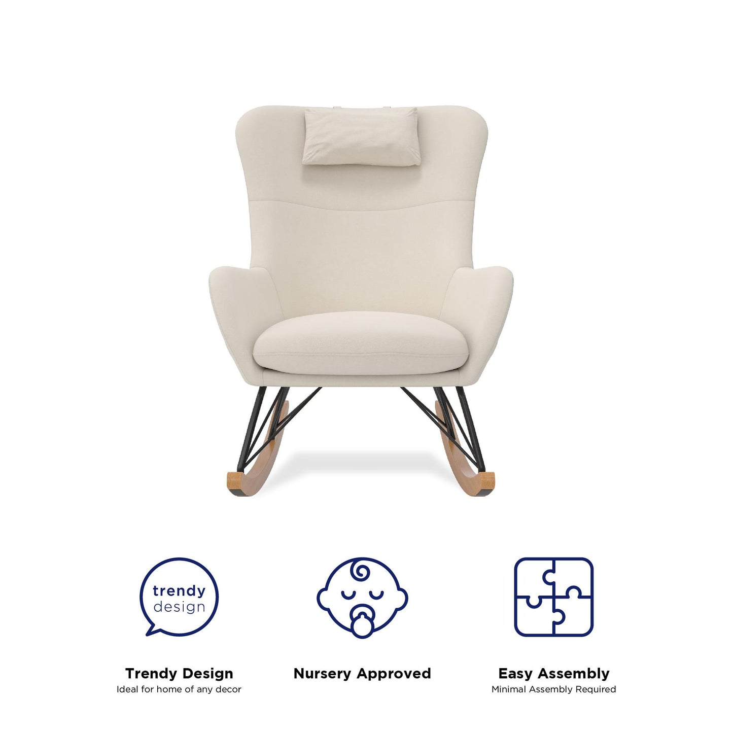 Robbie Rocker Accent Chair with Storage Pockets and Matching Pillow Headrest - Beige