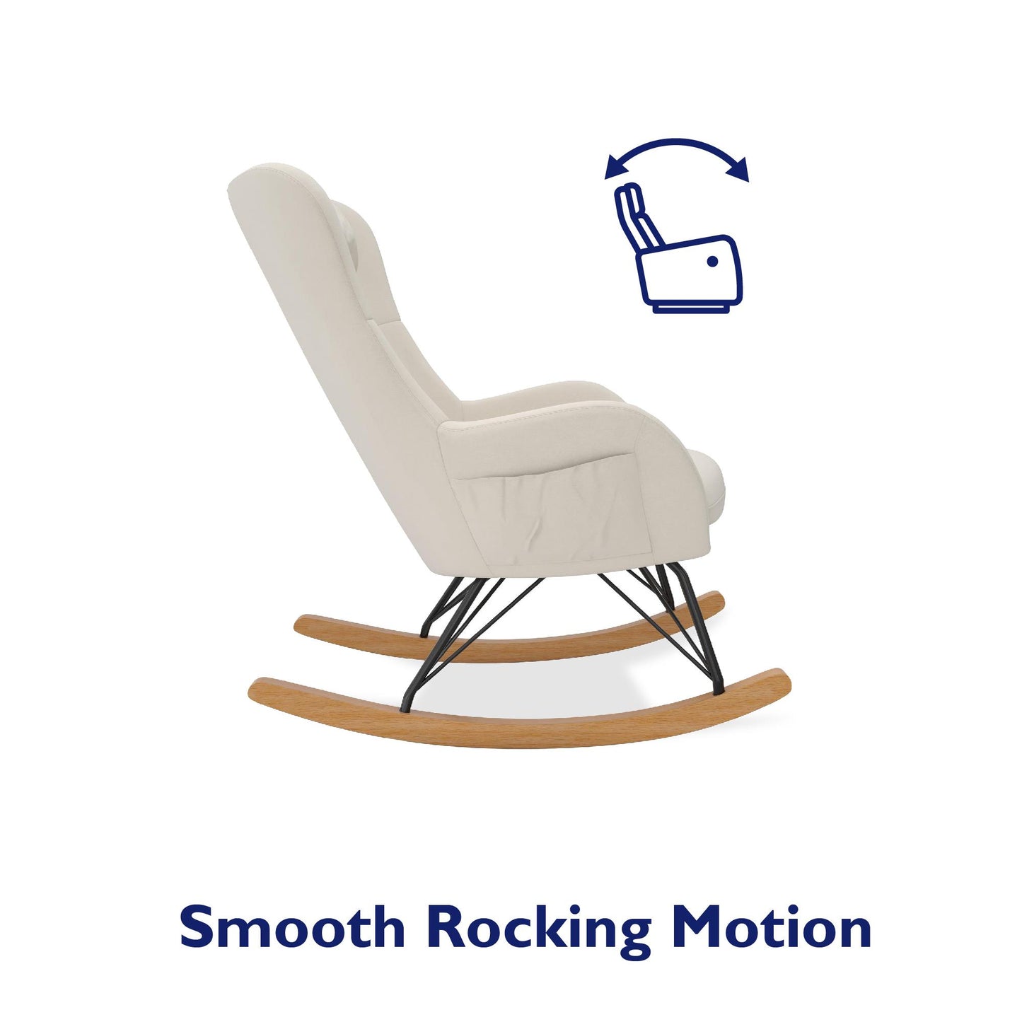Robbie Rocker Accent Chair with Storage Pockets and Matching Pillow Headrest - Beige