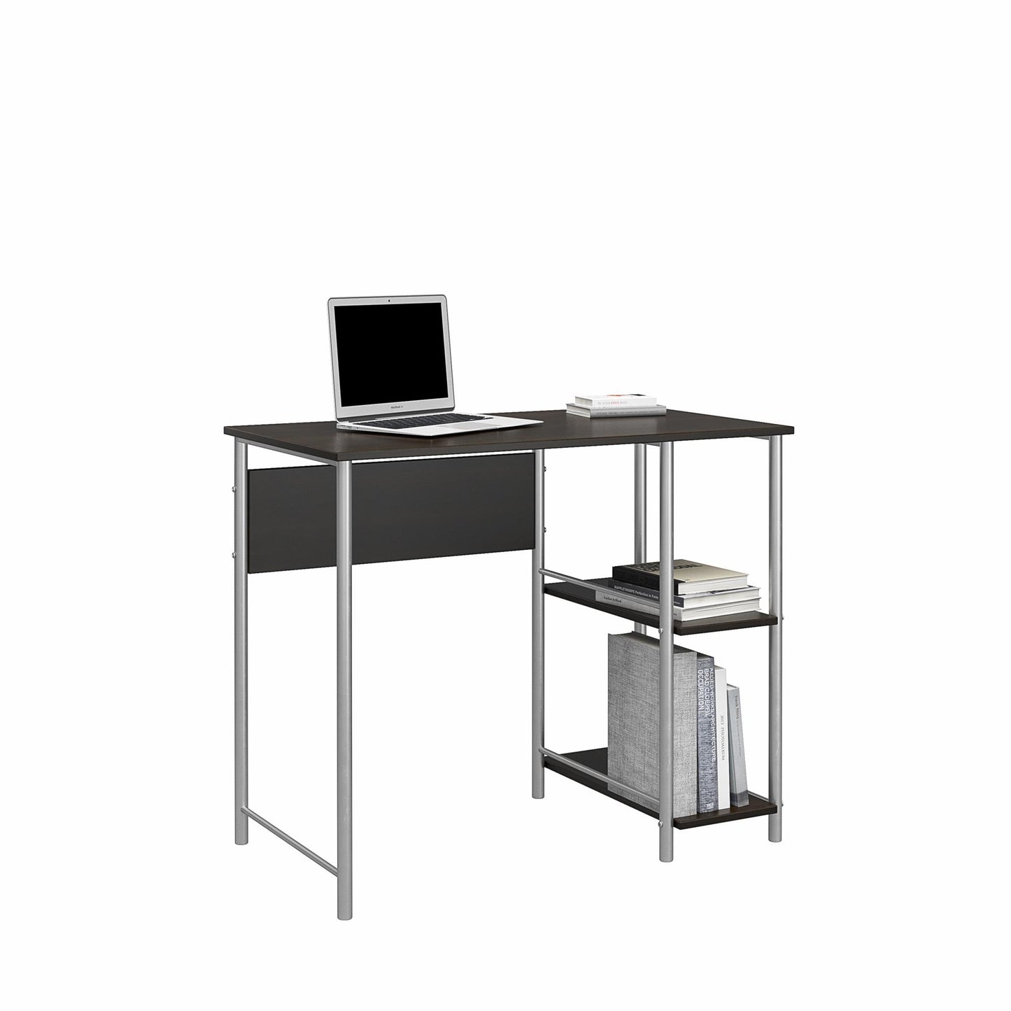 Meridian Metal Student Computer Desk With 2 Side Storage Shelves - Espresso