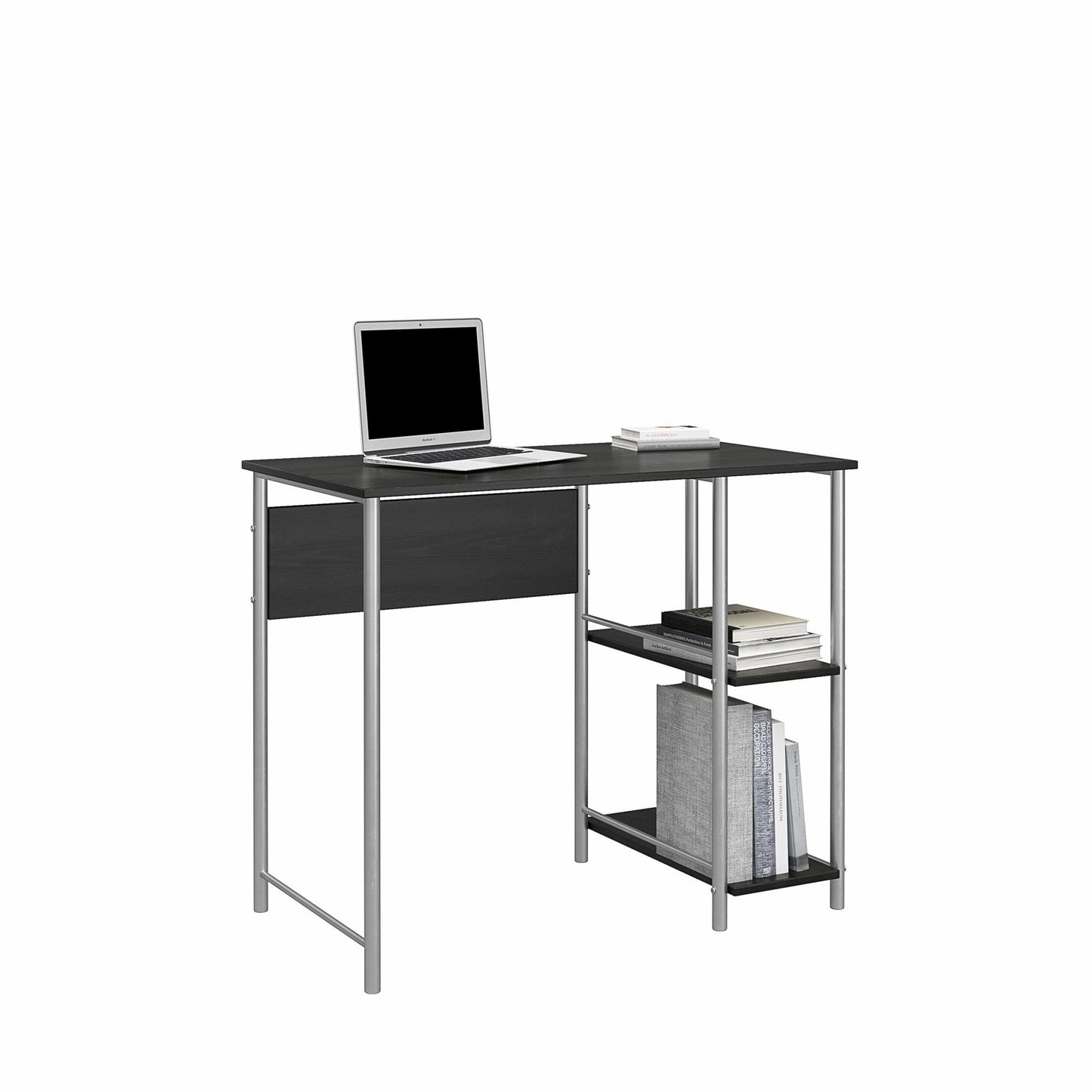 Meridian Metal Student Computer Desk With 2 Side Storage Shelves - Black