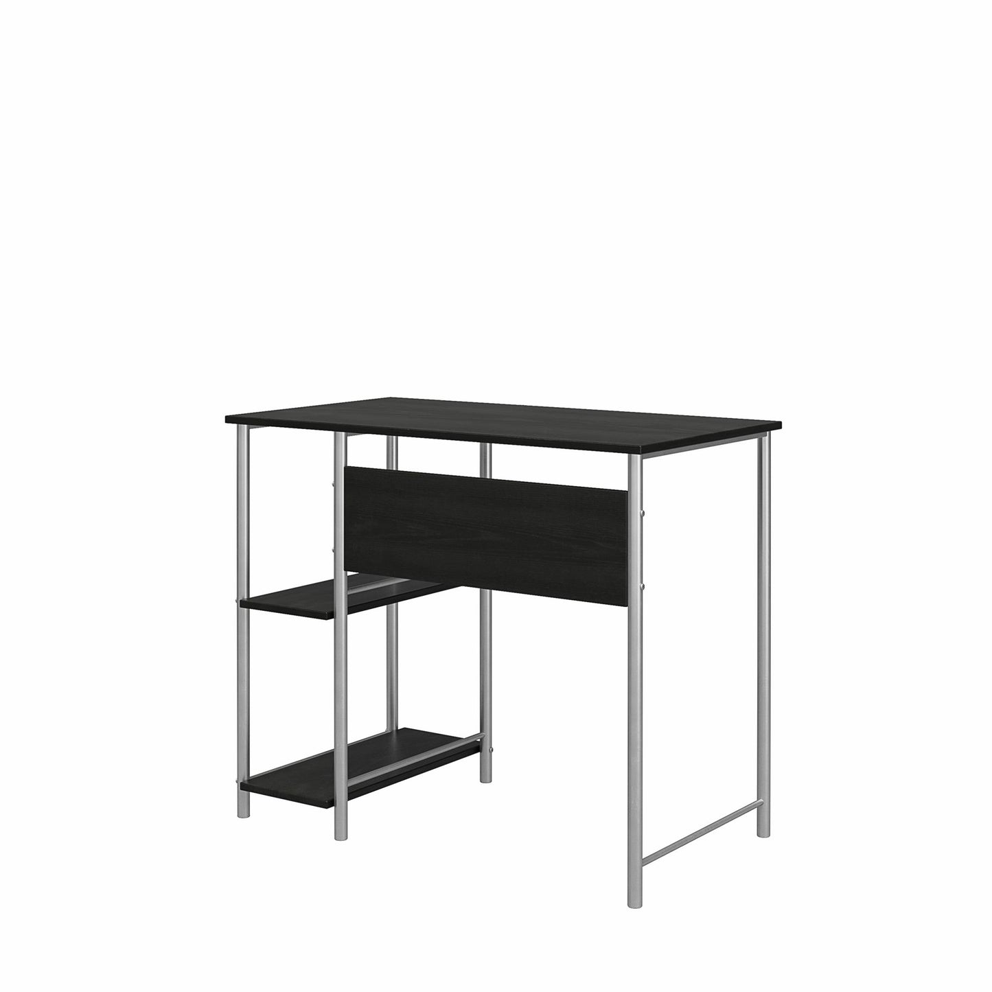Meridian Metal Student Computer Desk With 2 Side Storage Shelves - Black