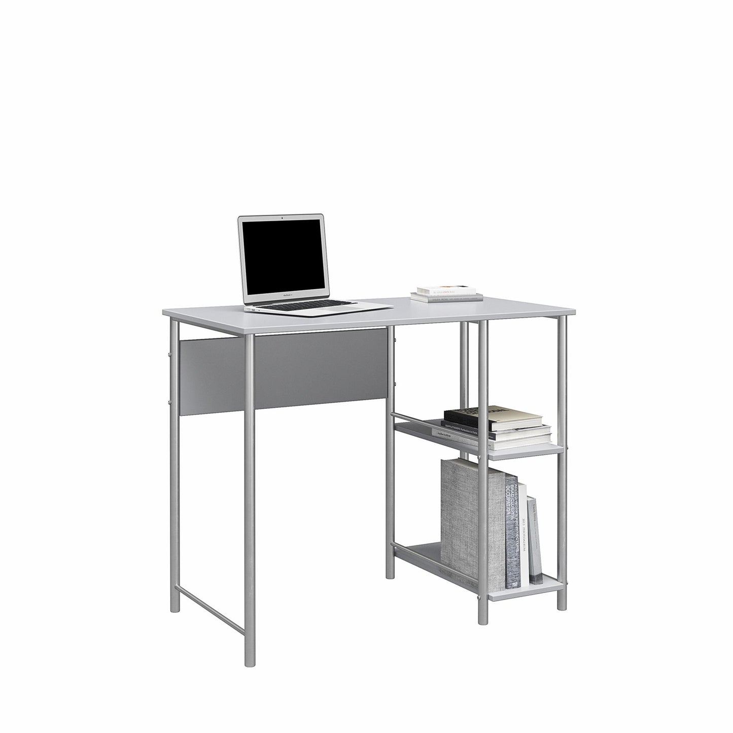 Meridian Metal Student Computer Desk With 2 Side Storage Shelves - Gray