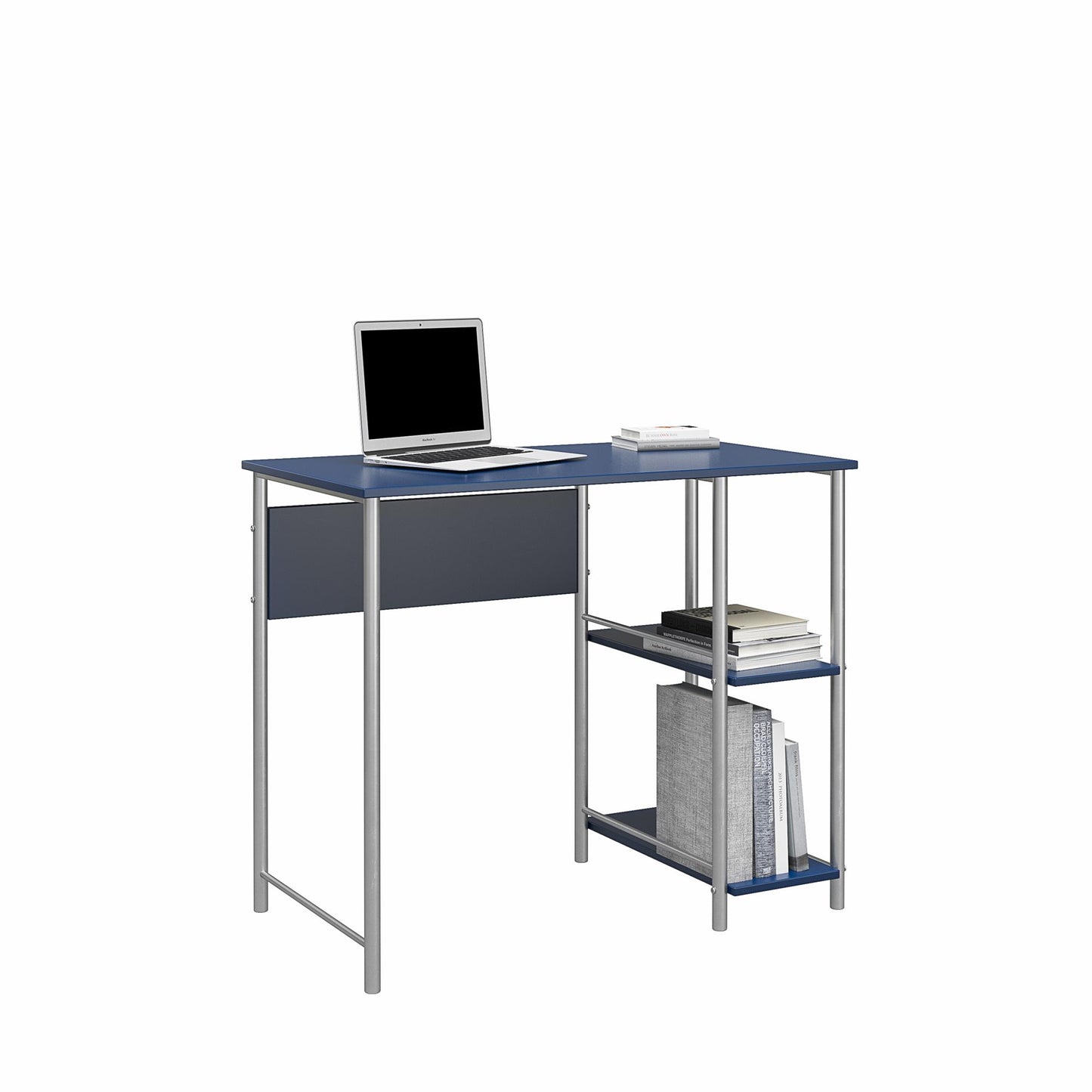 Meridian Metal Student Computer Desk With 2 Side Storage Shelves - Blue