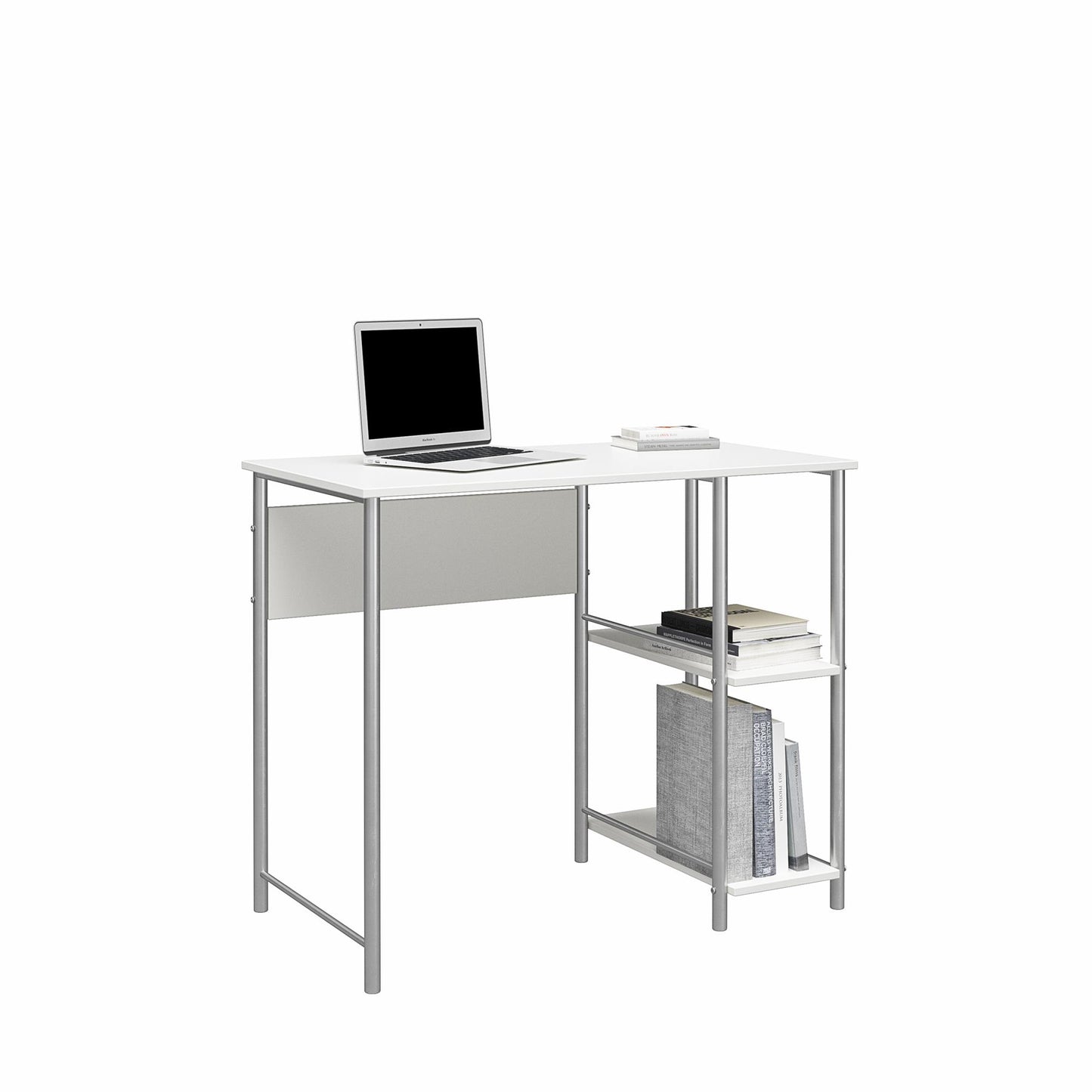 Meridian Metal Student Computer Desk With 2 Side Storage Shelves - White