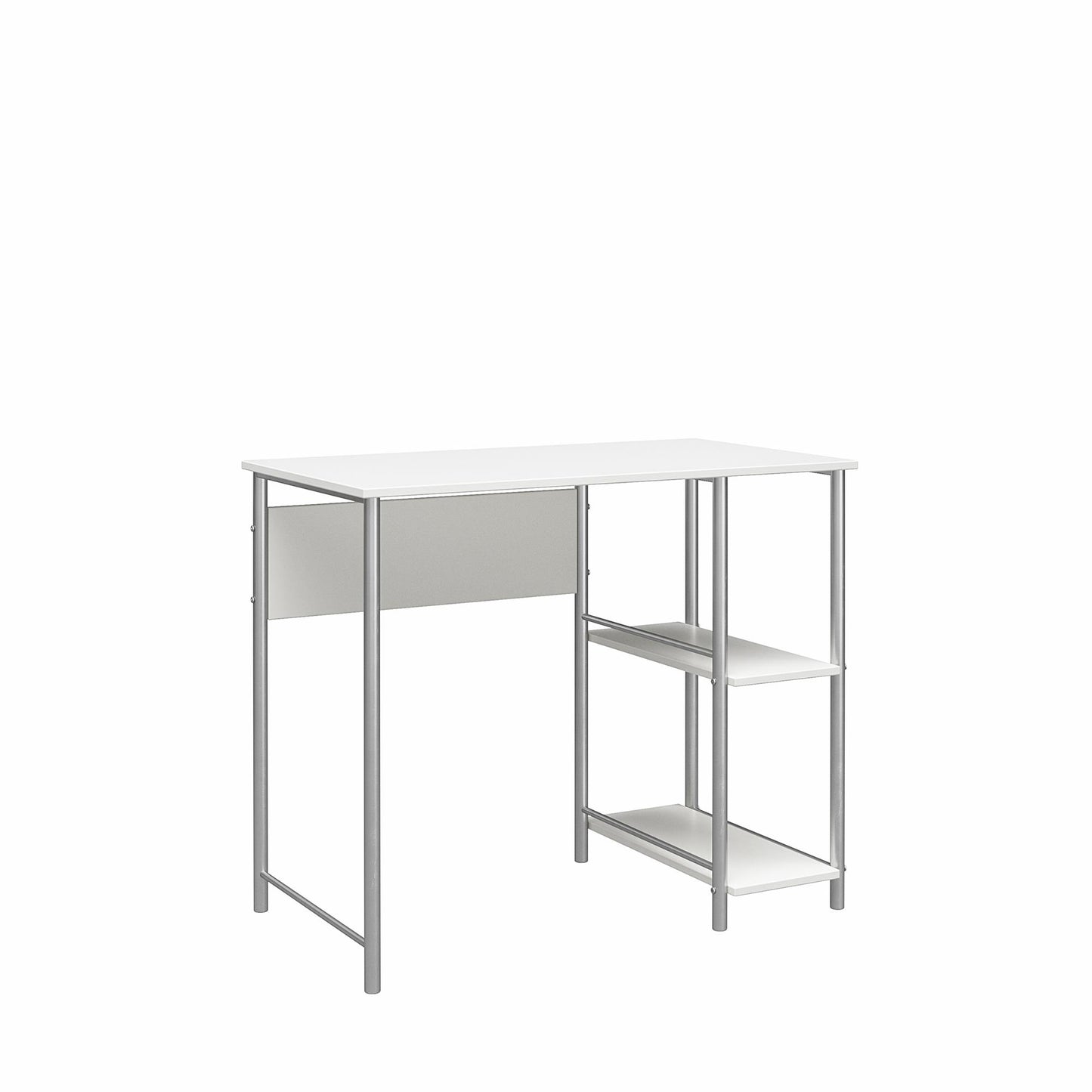 Meridian Metal Student Computer Desk With 2 Side Storage Shelves - White