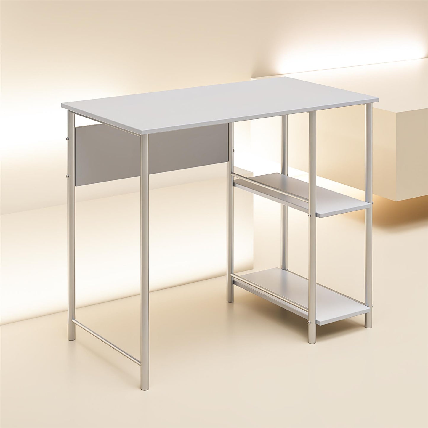 Meridian Metal Student Computer Desk With 2 Side Storage Shelves - Gray