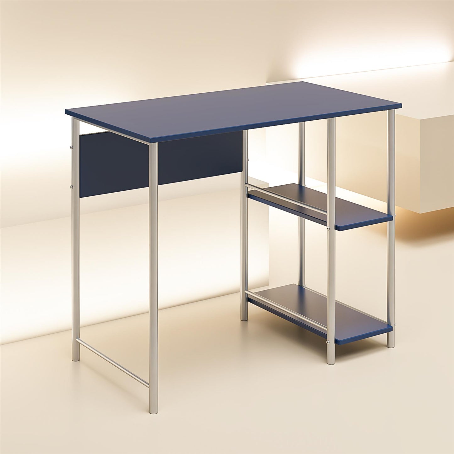Meridian Metal Student Computer Desk With 2 Side Storage Shelves - Blue