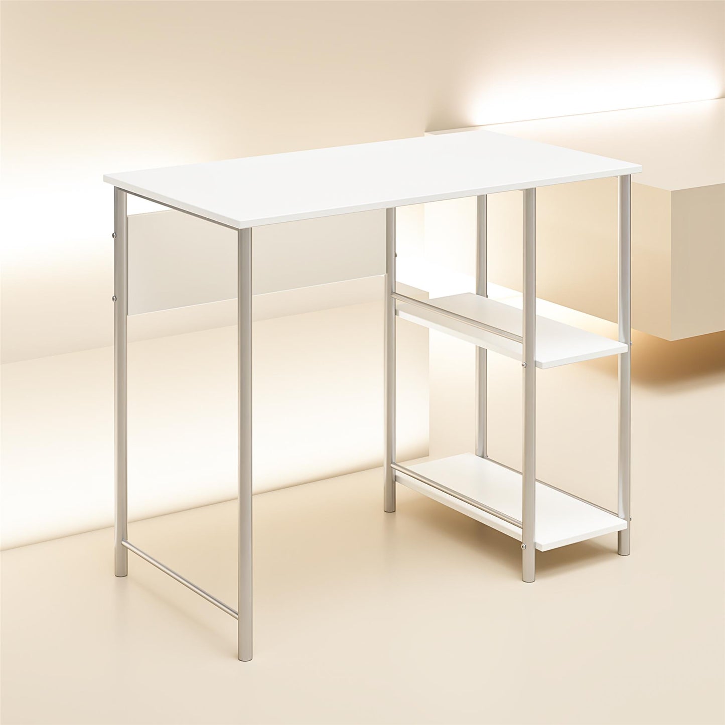 Meridian Metal Student Computer Desk With 2 Side Storage Shelves - White