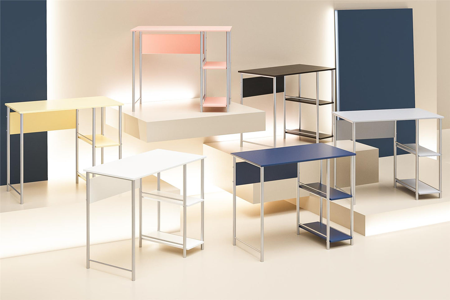Meridian Metal Student Computer Desk With 2 Side Storage Shelves - White