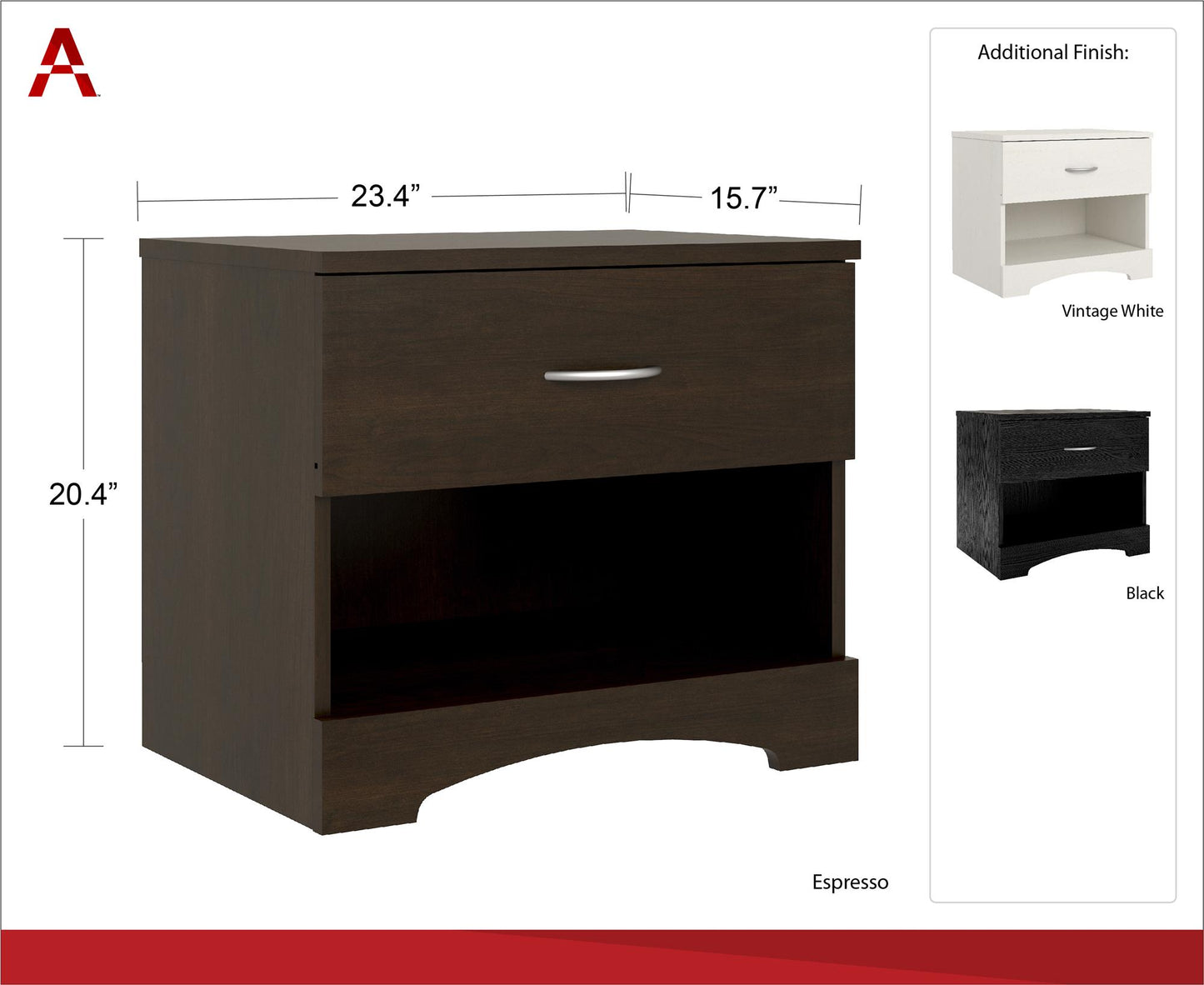 Crescent Point Nightstand, Vintage White - Vintage White