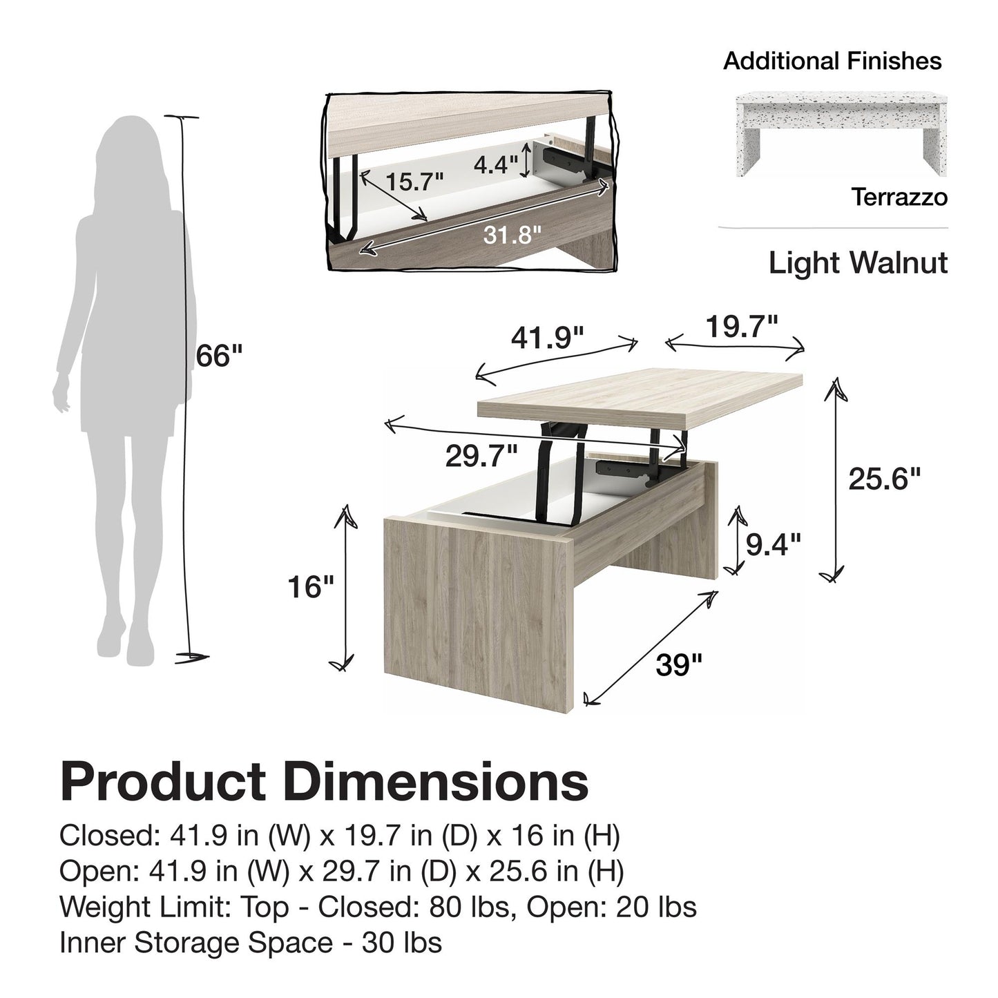 Winston Lift Top Coffee Table, Terrazzo - Terrazzo