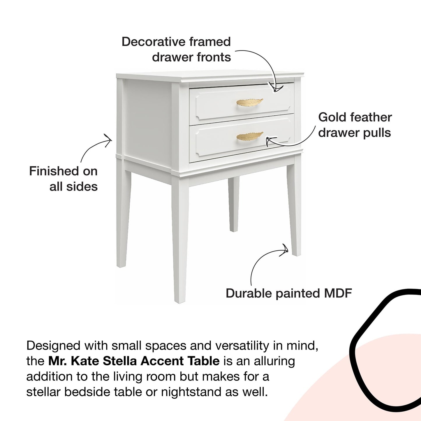 Stella Accent Table, Pale Pink - Pale Pink