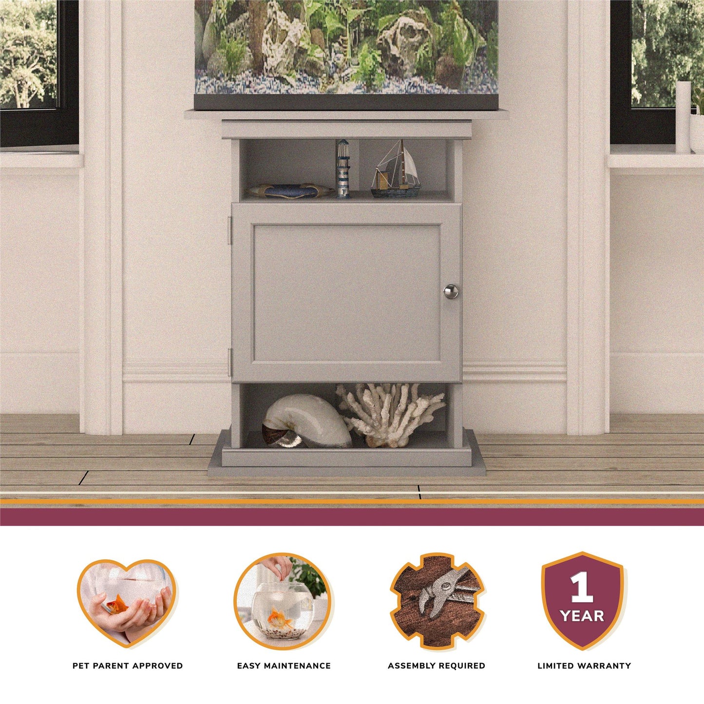 10/20 Gallon Aquarium Stand with Open and Concealed Storage - Dove Gray