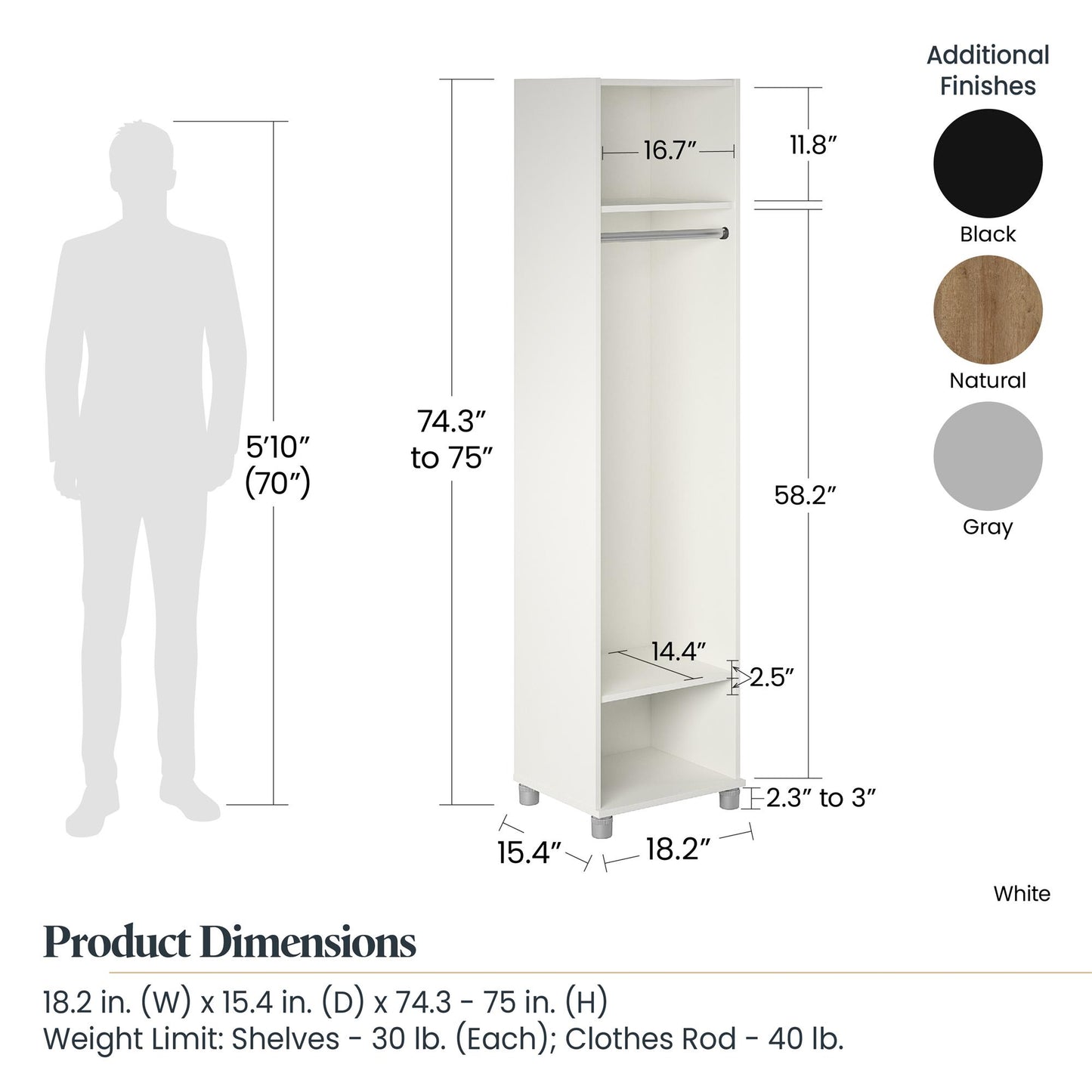 Basin 18" Wide Mudroom Cabinet with Adjustable Shelving - Dove Gray