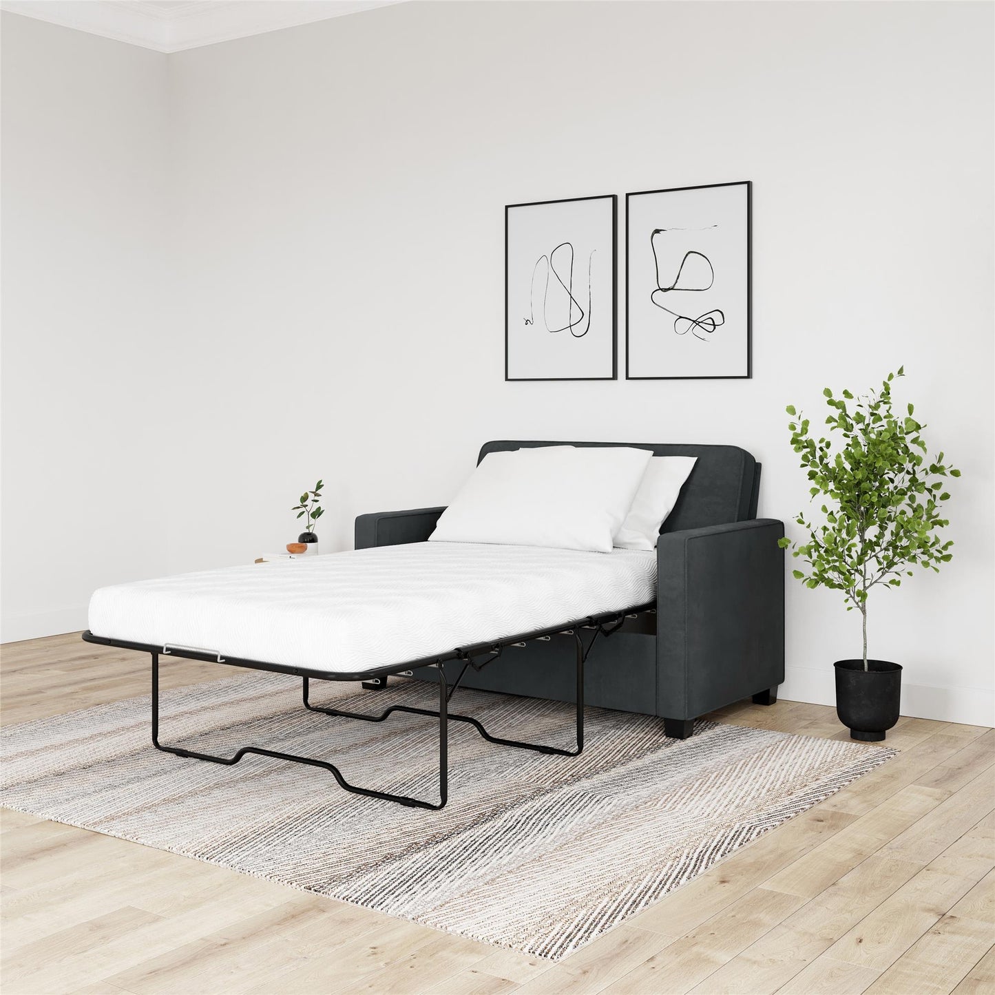Casey Loveseat Sofa Sleeper with Memory Foam Pull-Out Mattress - Gray - Twin