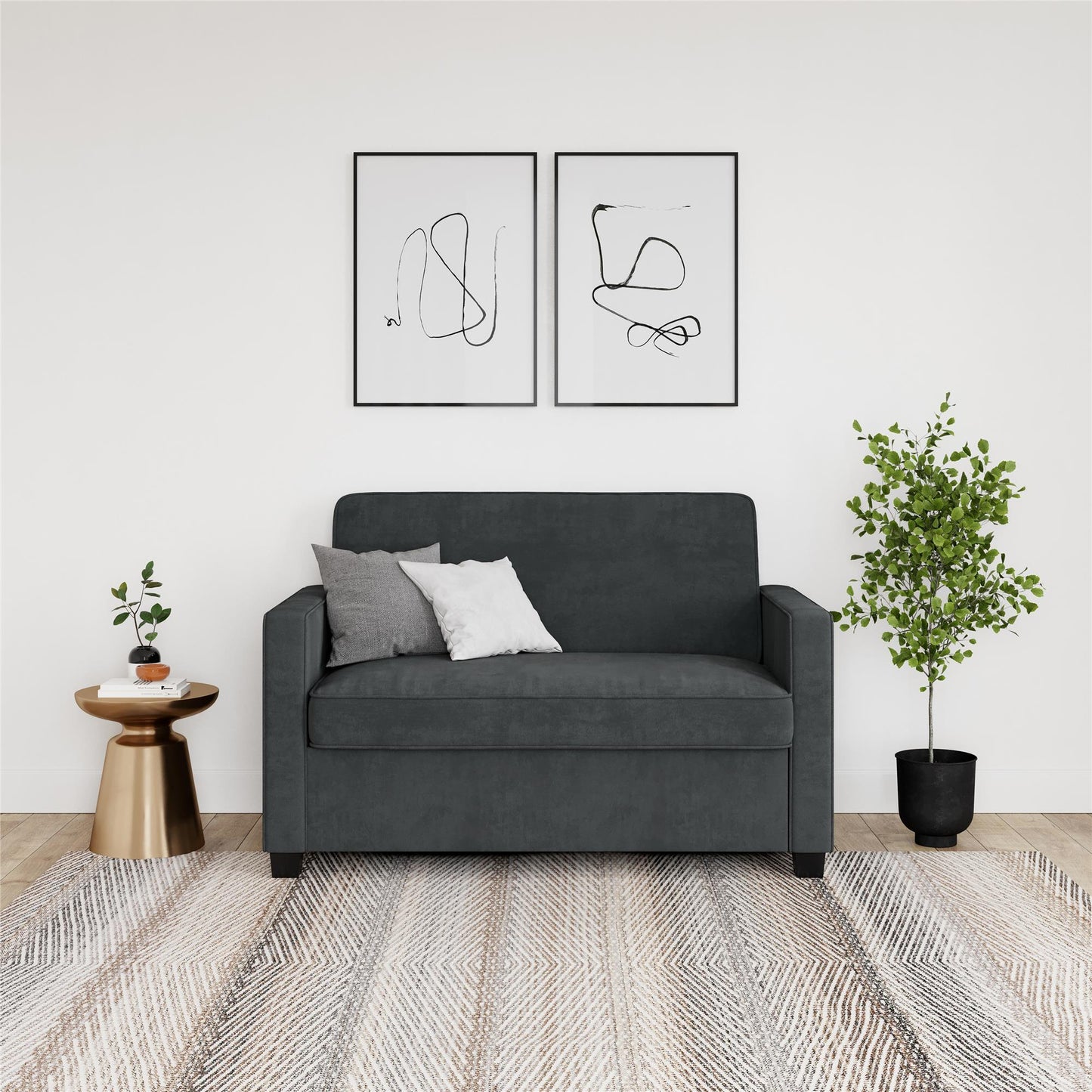 Casey Loveseat Sofa Sleeper with Memory Foam Pull-Out Mattress - Gray - Twin
