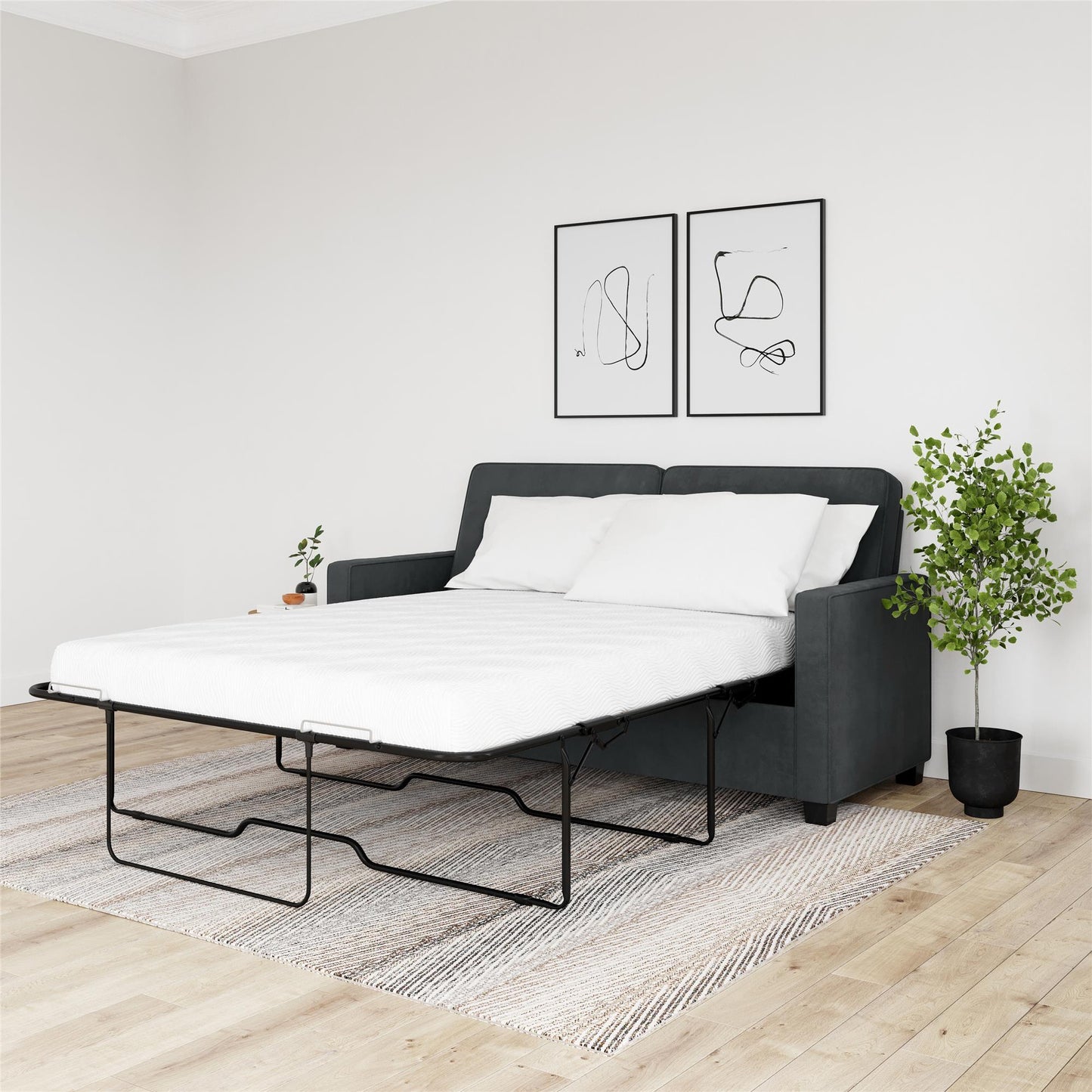 DHP Cooper Loveseat Sofa Sleeper with Full Memory Foam Mattress, Gray Velvet - Gray - Full