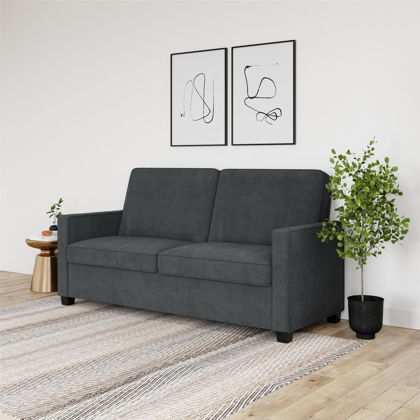 DHP Cooper Loveseat Sofa Sleeper with Full Memory Foam Mattress, Gray Velvet - Gray - Full
