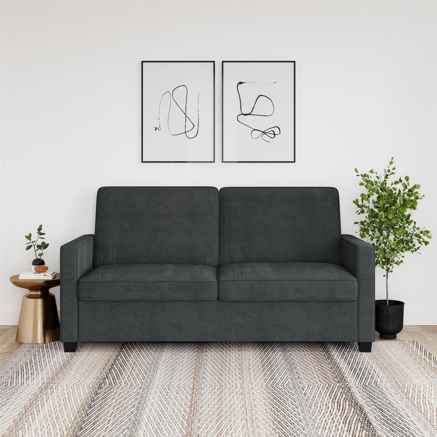 DHP Cooper Sofa Sleeper with Queen Memory Foam Mattress, Gray Velvet - Gray - Queen