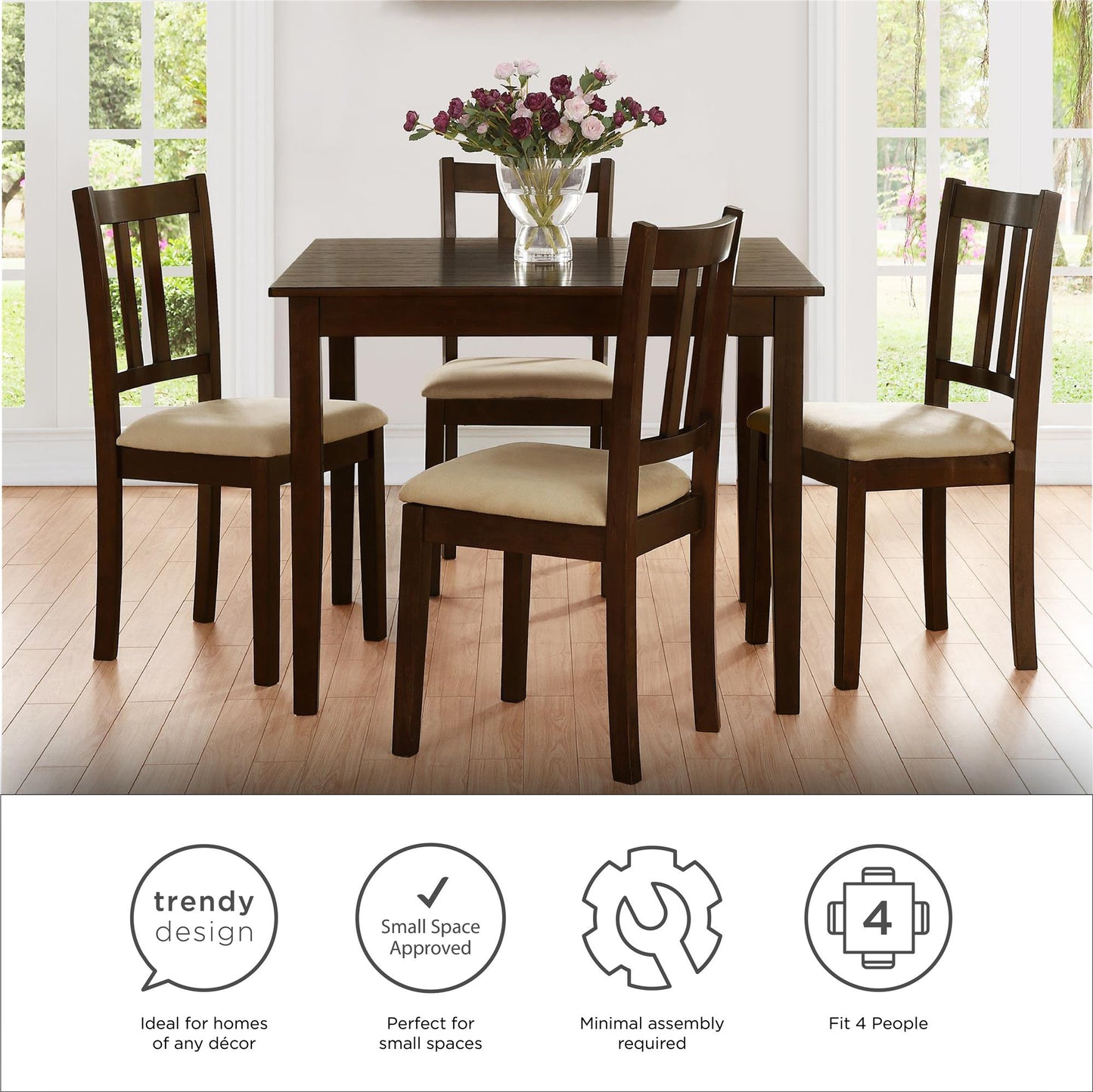 Redmond 5 Piece Traditional Dining Set with Table and 4 Chairs - Espresso
