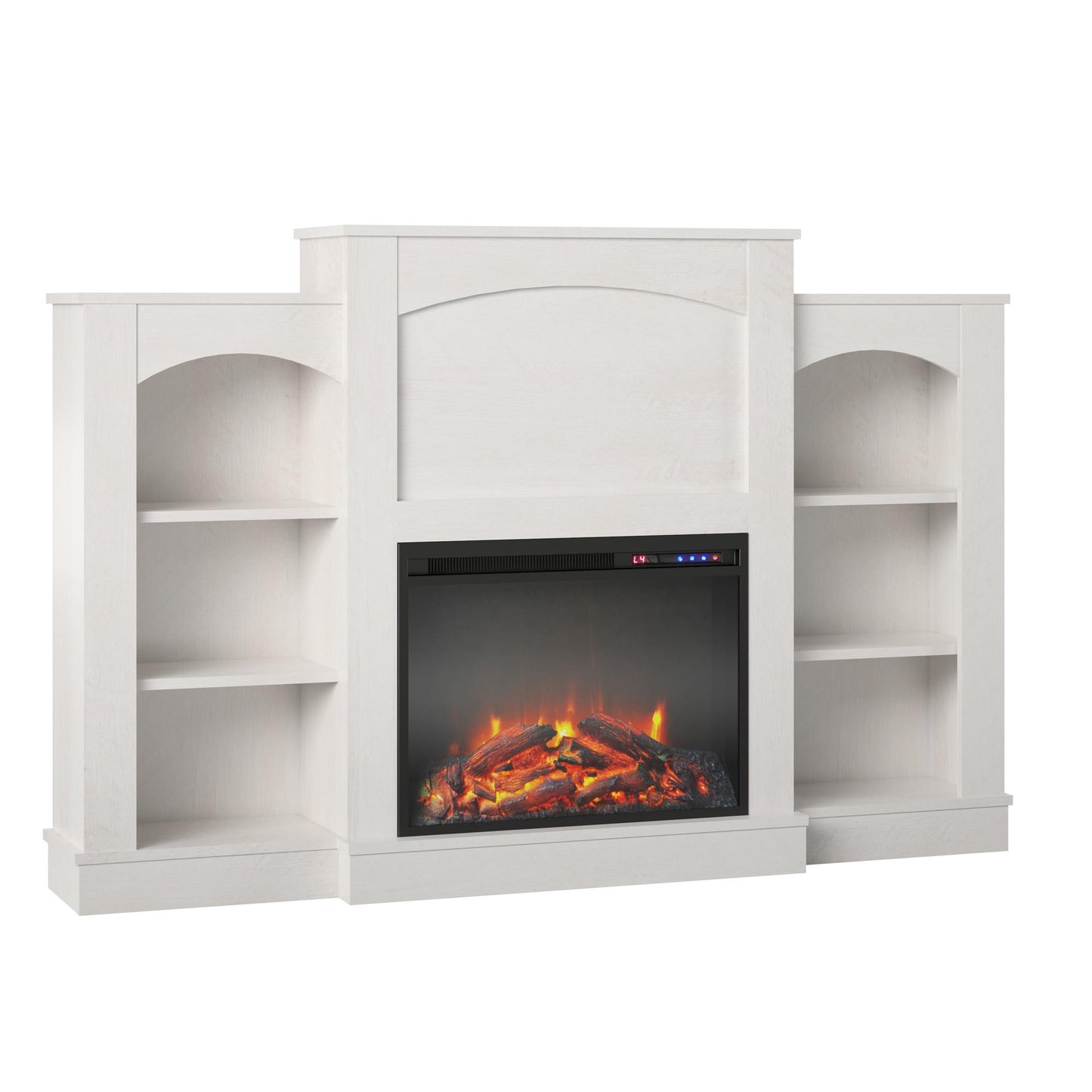 Hawke's Bay Electric Fireplace Mantel with Bookshelves - Ivory Oak