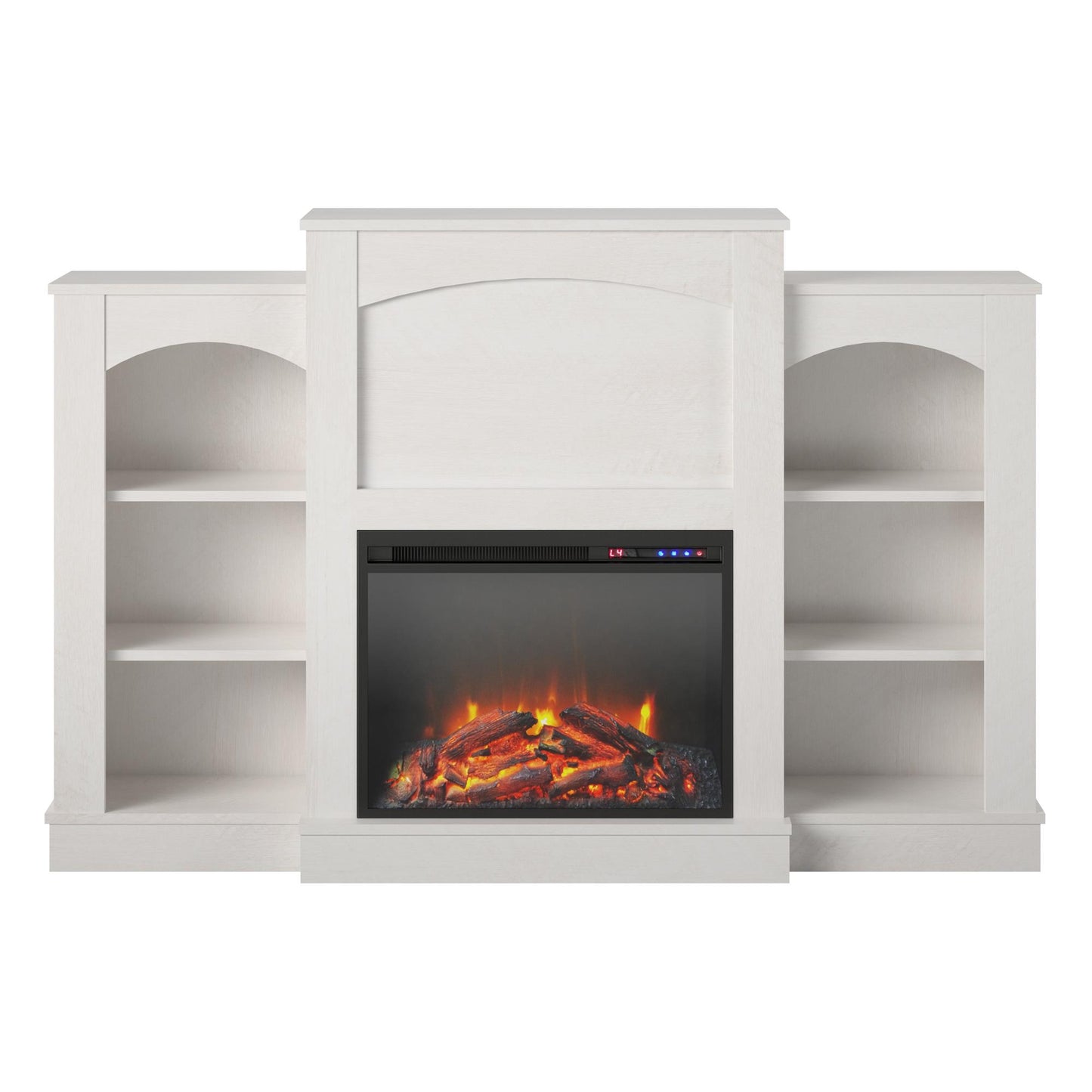 Hawke's Bay Electric Fireplace Mantel with Bookshelves - Ivory Oak