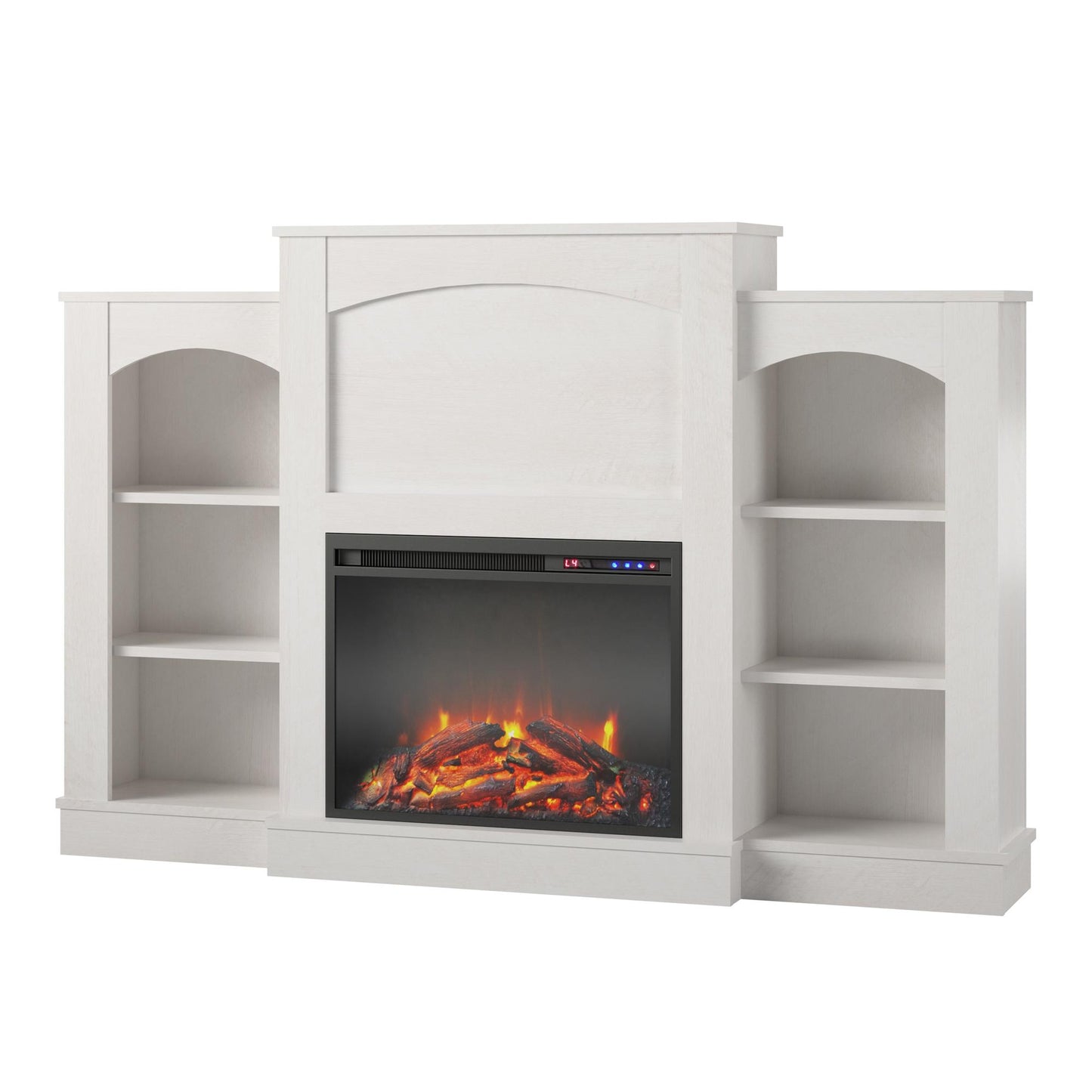 Hawke's Bay Electric Fireplace Mantel with Bookshelves - Ivory Oak