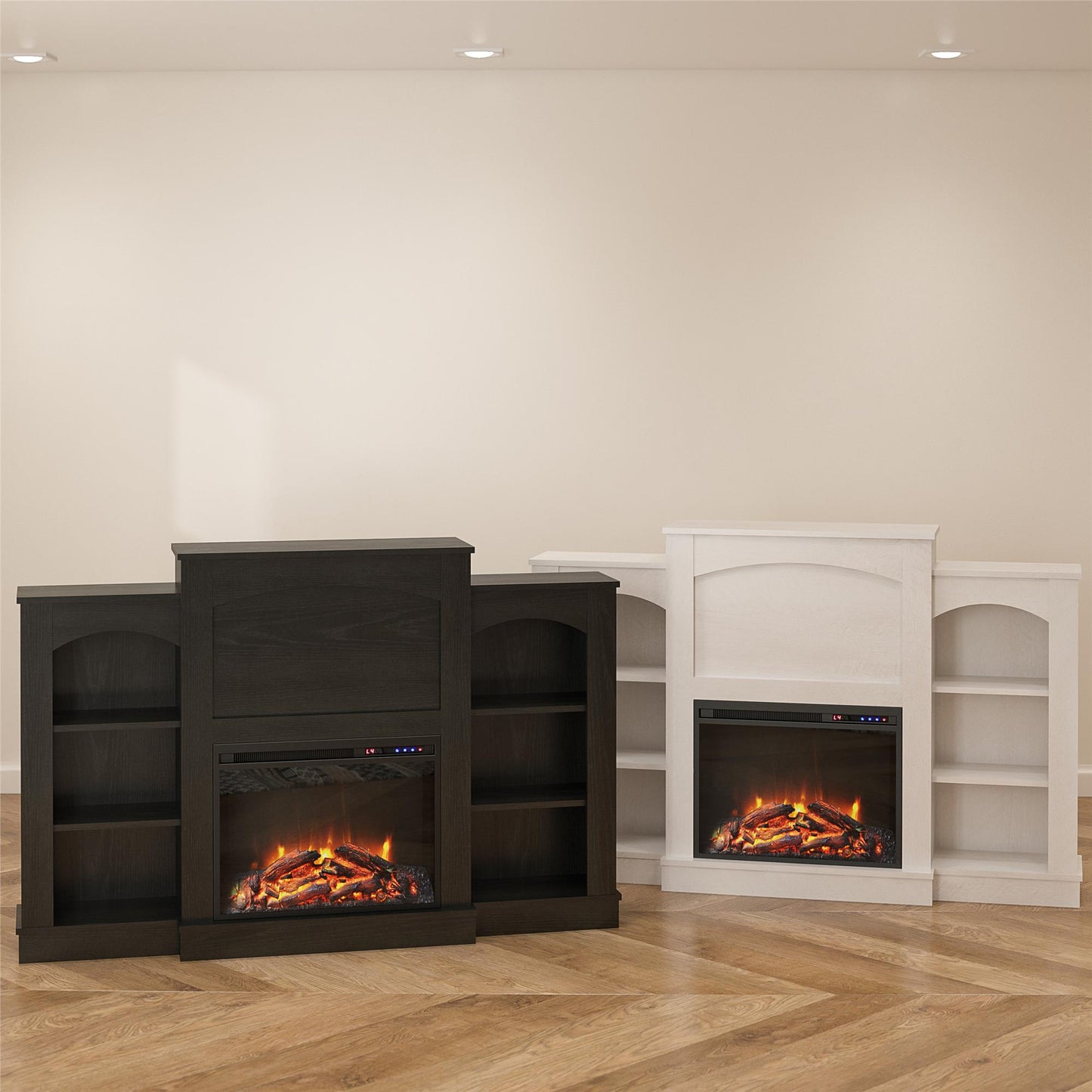 Hawke's Bay Electric Fireplace Mantel with Bookshelves - Ivory Oak