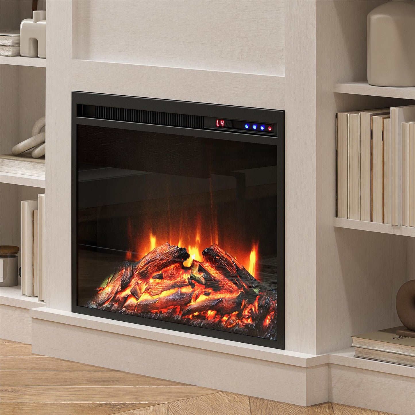 Hawke's Bay Electric Fireplace Mantel with Bookshelves - Ivory Oak